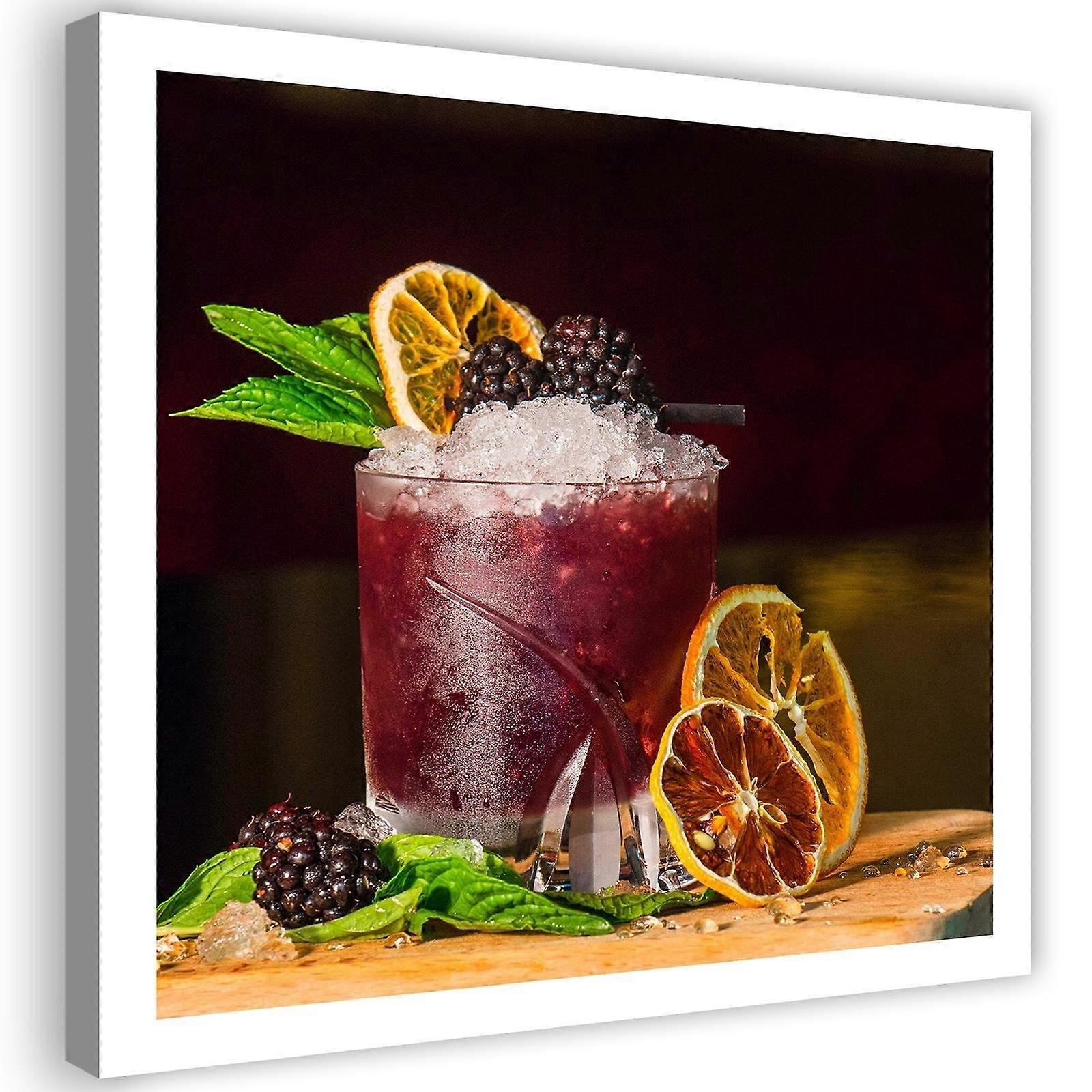 Leinwandbild, rotes Getränk und Zitronenscheiben - 30x30