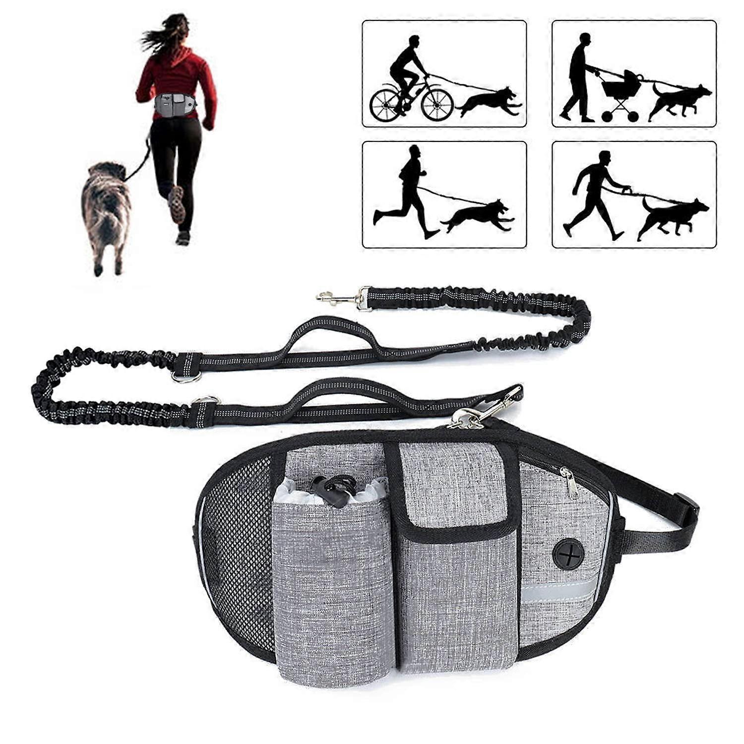 Waist Leash for Dog Walking  Hands Free Dog Leash with Multi Pouches, Wide Back Support Belt