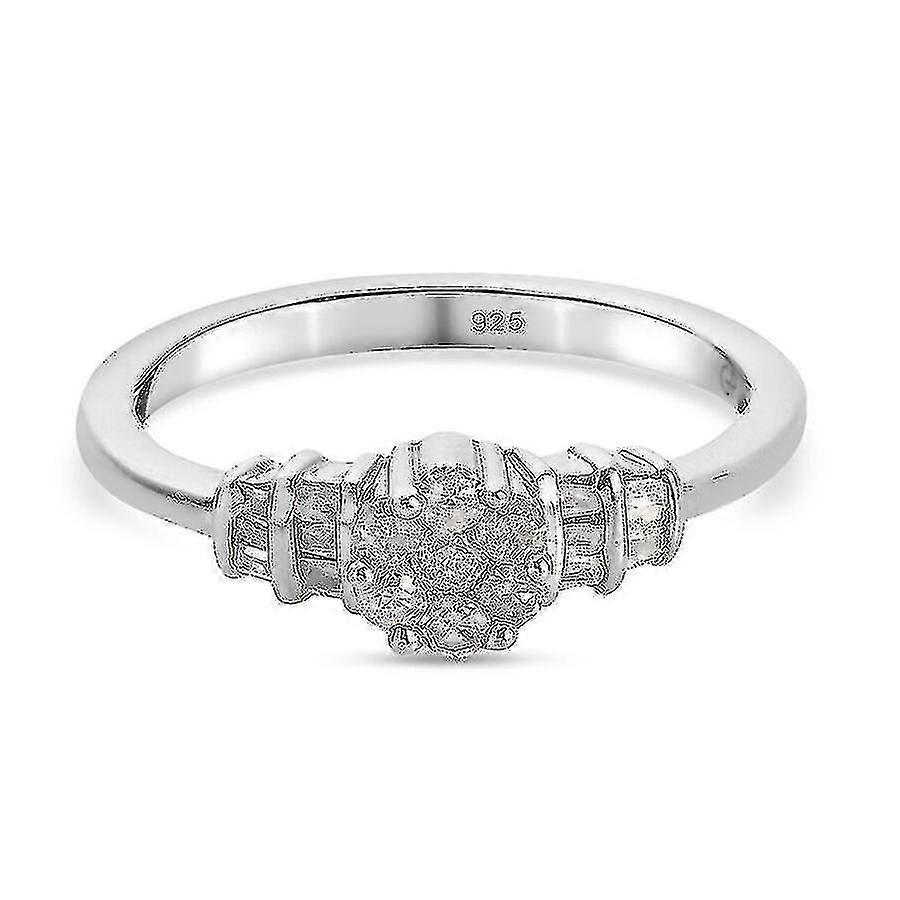 Hh Gp ホワイトダイヤモンドフローラルリングネイチャーラバーギフトシルバーブルーサファイア付き 0.27ct(p)