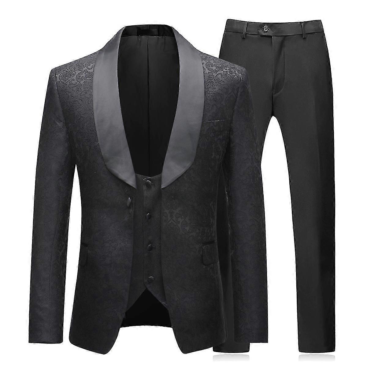 Mystdiy Herren 3 Stück bedruckter Anzug Elegante Einknopf Blazer Weste Hose