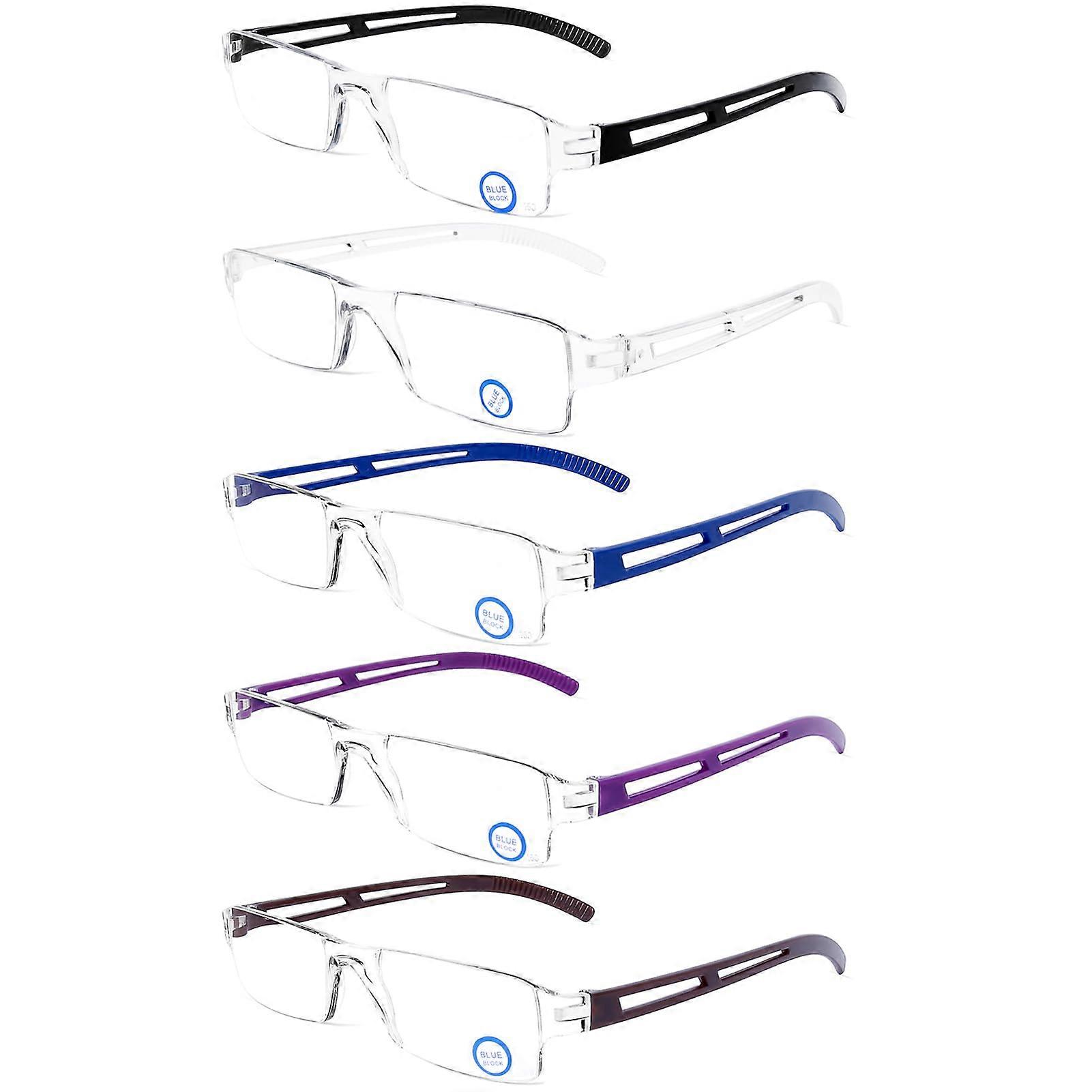 5 Pack One-Piece Design Reading Glasses Comfortable Blue Light Blocking Computer Readers Anti Eyestrain