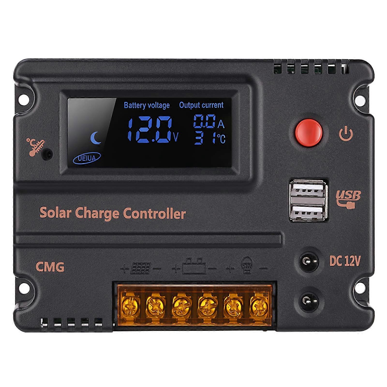 Solar Charge Controller 20A 12V/24V Auto Switch LCD Overload Protection Temperature Compensation