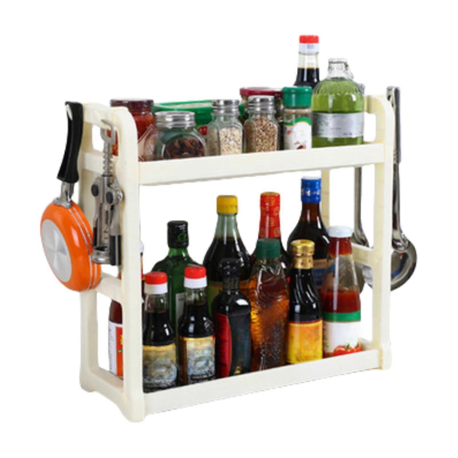 Multifunctional DoubleLayer Spice Rack, Side Hook Design, Practical PP Material, SpaceSaving