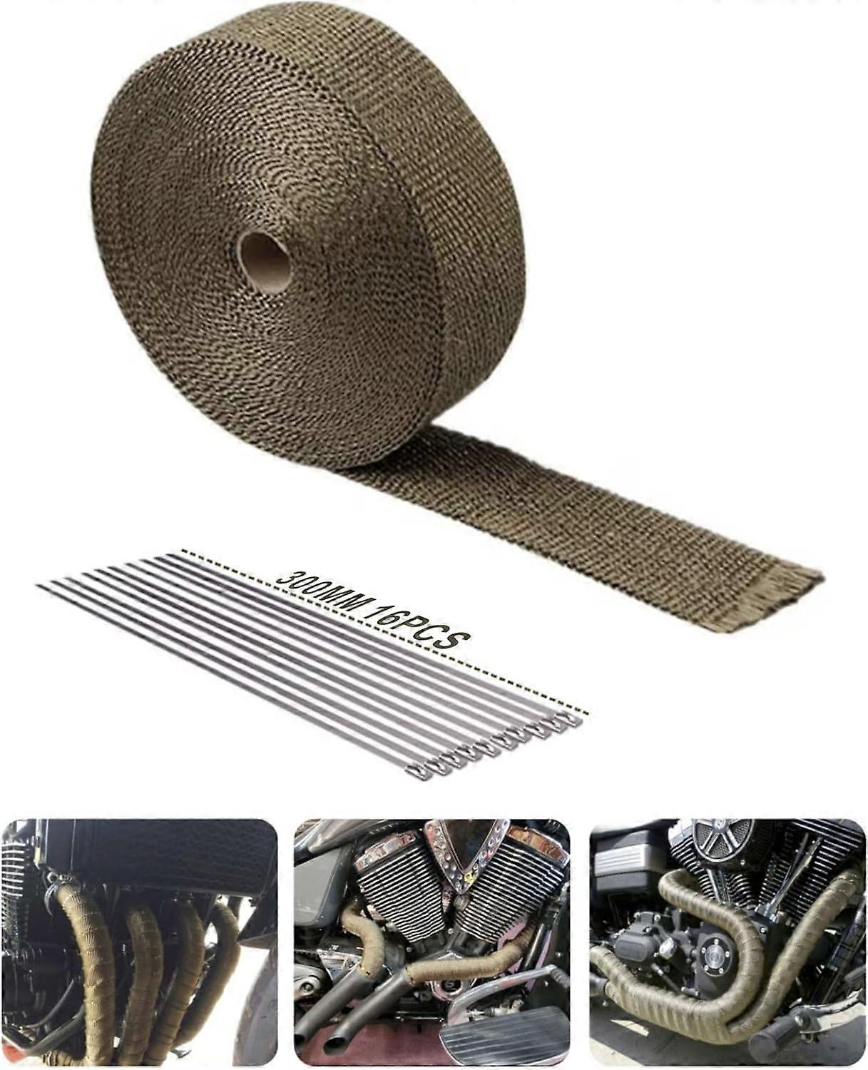 2"x 50' Twill Weave Titanium Exhaust Heat Shield Wrap for Motorcycle ATV with 11.8" Locking Ties, Pack of 16