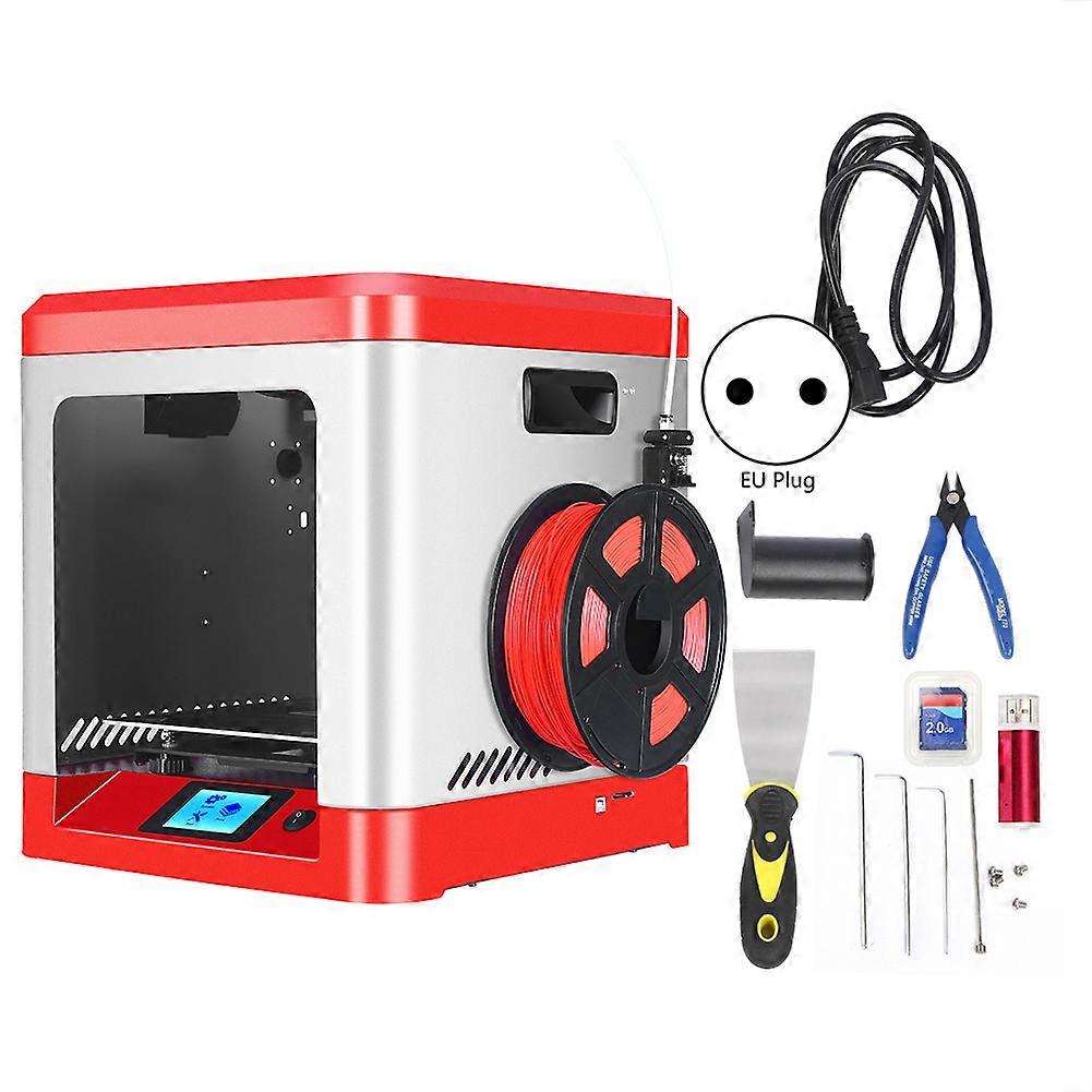 3D Printer Printing Machine Portable Chinese / English Display Screen Metal Plate Body XY Linear Guide(EU Plug 220V Red Bottom Edge White Body)