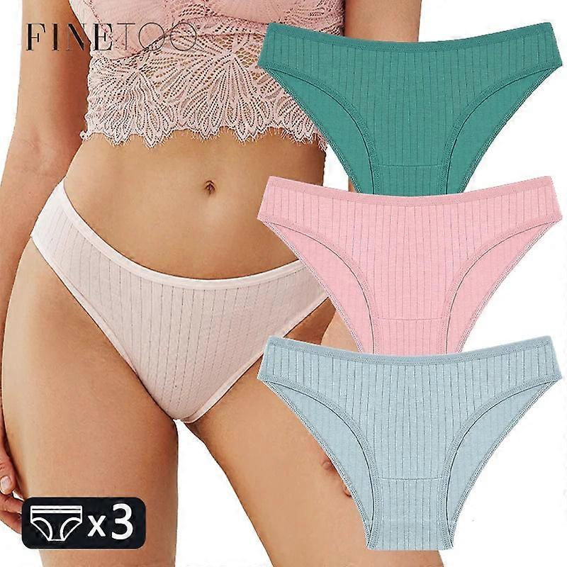 3Pcs Cotton Panties Soft Striped Underpants Sexy Solid Color Briefs