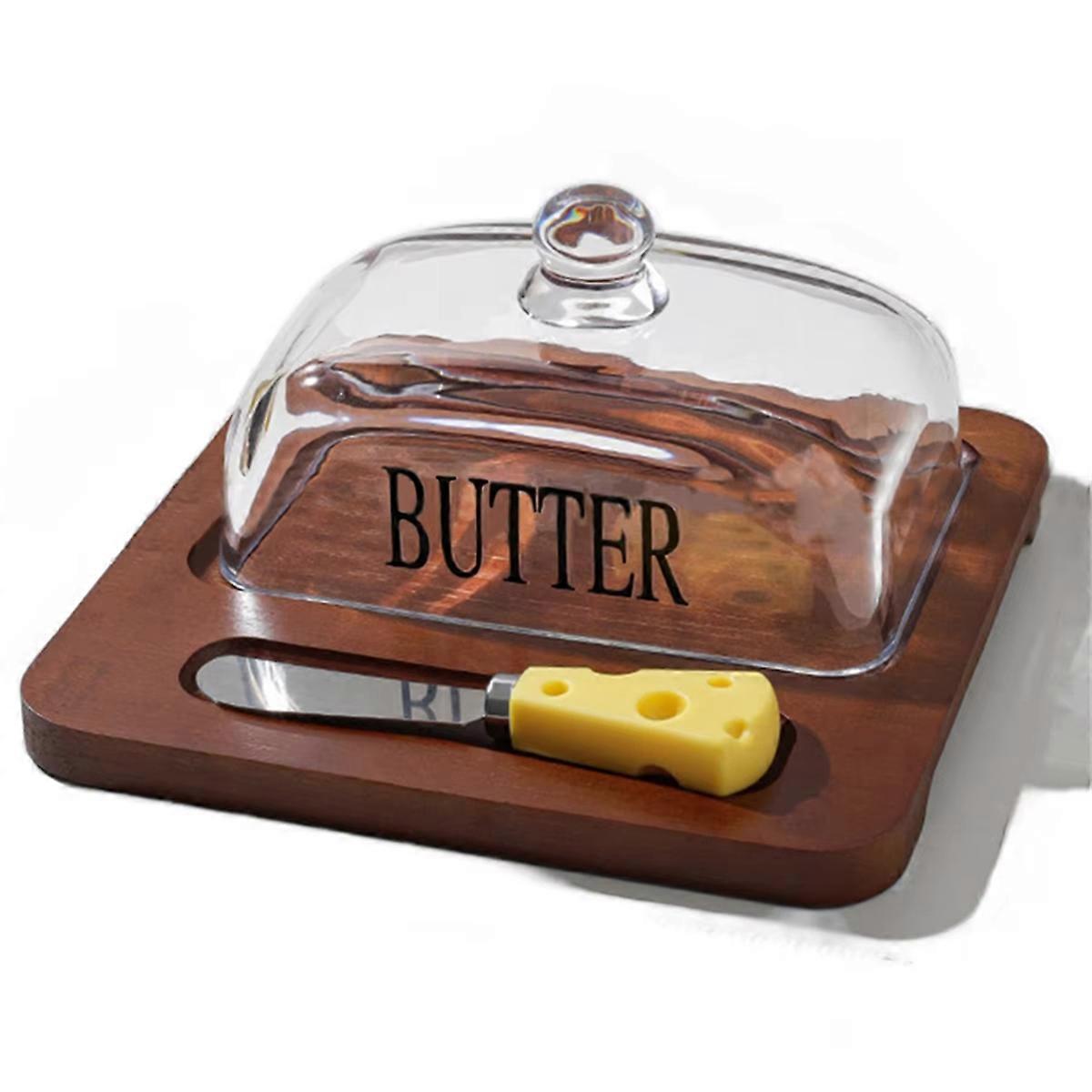 with Lid, Wooden Tray & Glass Cover - with Butter Cutter B