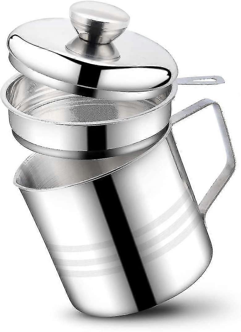Stainless Steel Bacon Grease Container With Mesh Strainer Screen