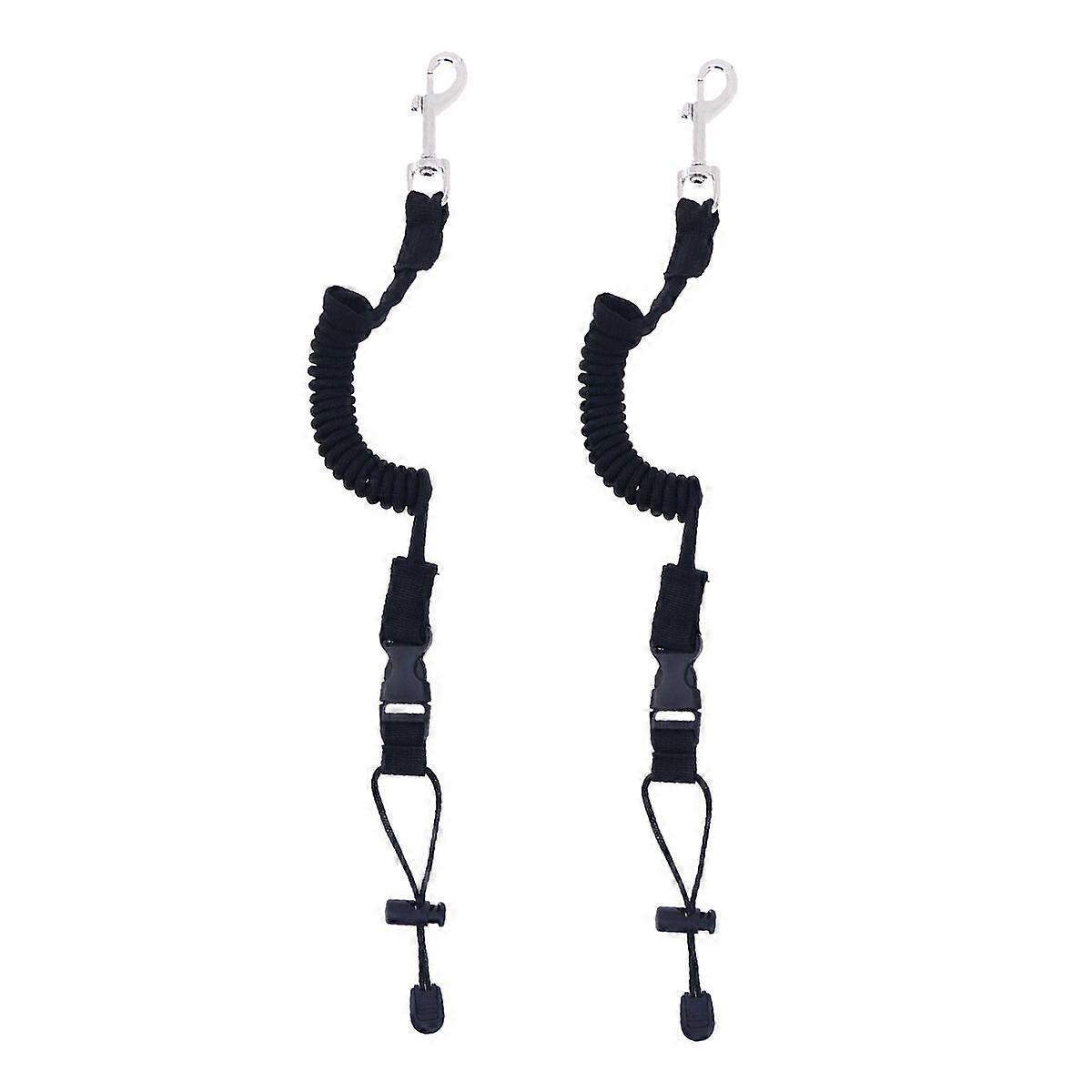 2pcs Elastic Paddle Leash Fishing Rod Safety Cord Tether Hook for Kayak Canoe Boat Extended to 155CM (Black)