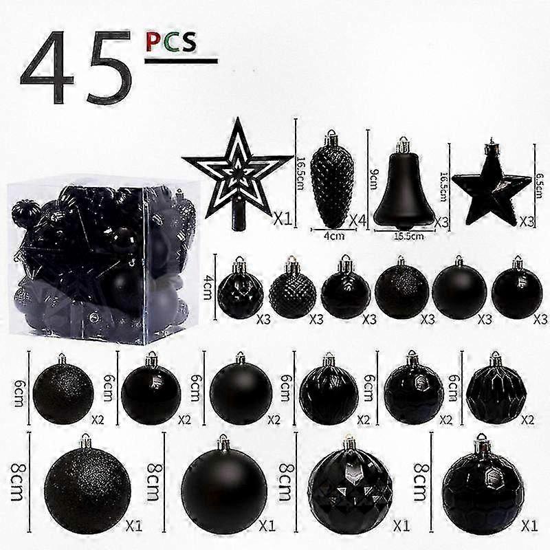 Specjalny 45-częściowy zestaw galwanizowanych ozdób choinkowych, w tym gwiazda w koronie drzewa i wisiorki z choinką do świątecznej dekoracji