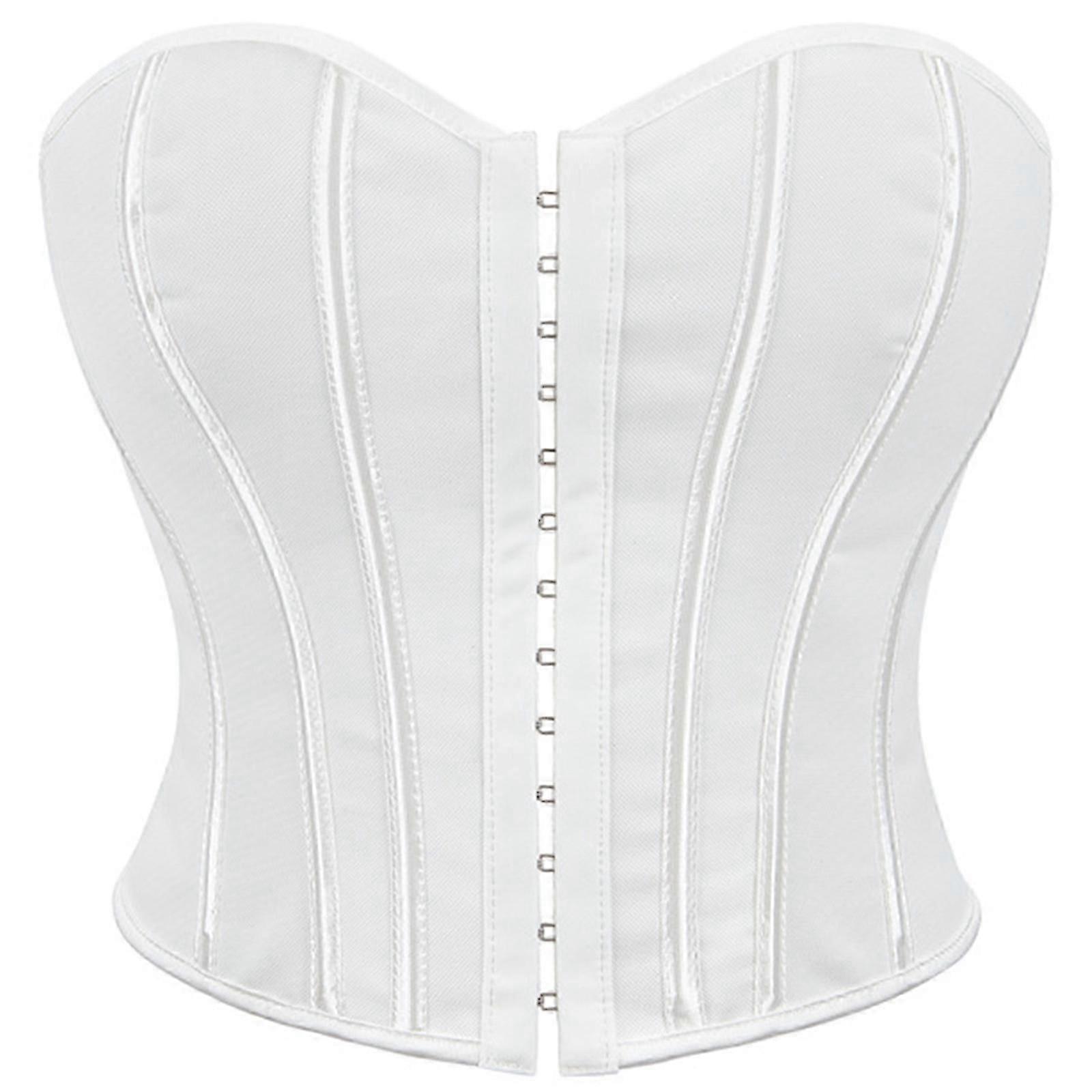 Fashionable Leopard Print Strapless Corset Top with Front Buttons & Lace Up Design for Waist Cincher in White Size XL for Women