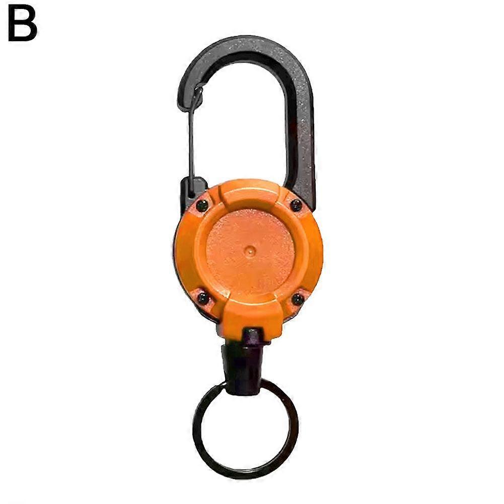 Orange (B)$Backpack wire rope Luya telescopic buckle outdoor fishing accessories anti-lost hand rope easy pull buckle backpack key hanging buckle