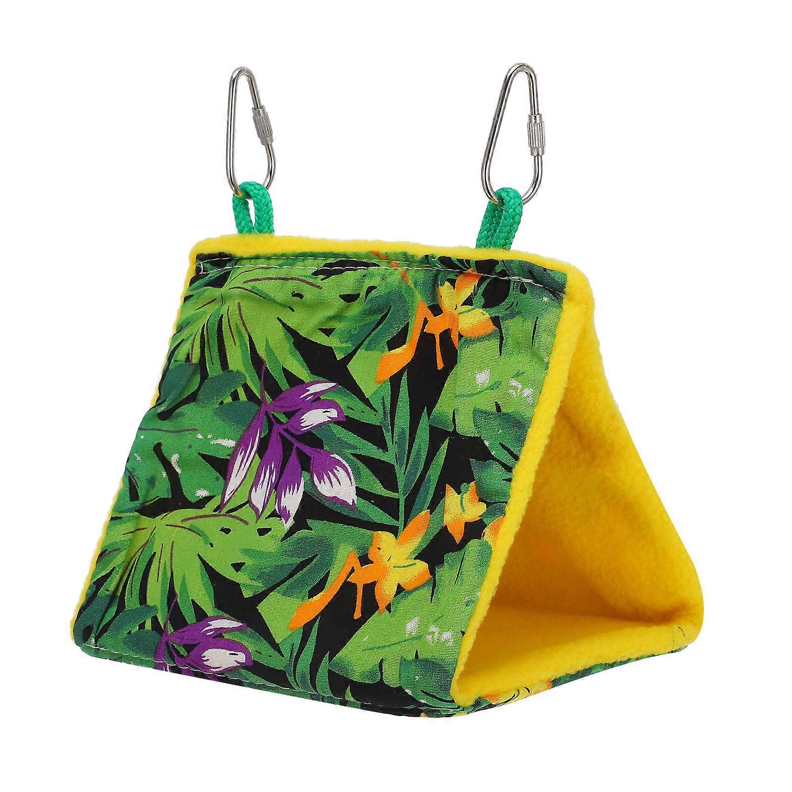 Summer Sunshade Bird Nest Printed Triangle Parrot Hammock Hanging Sleeping Bed Bird Supplies - Size S(Green)