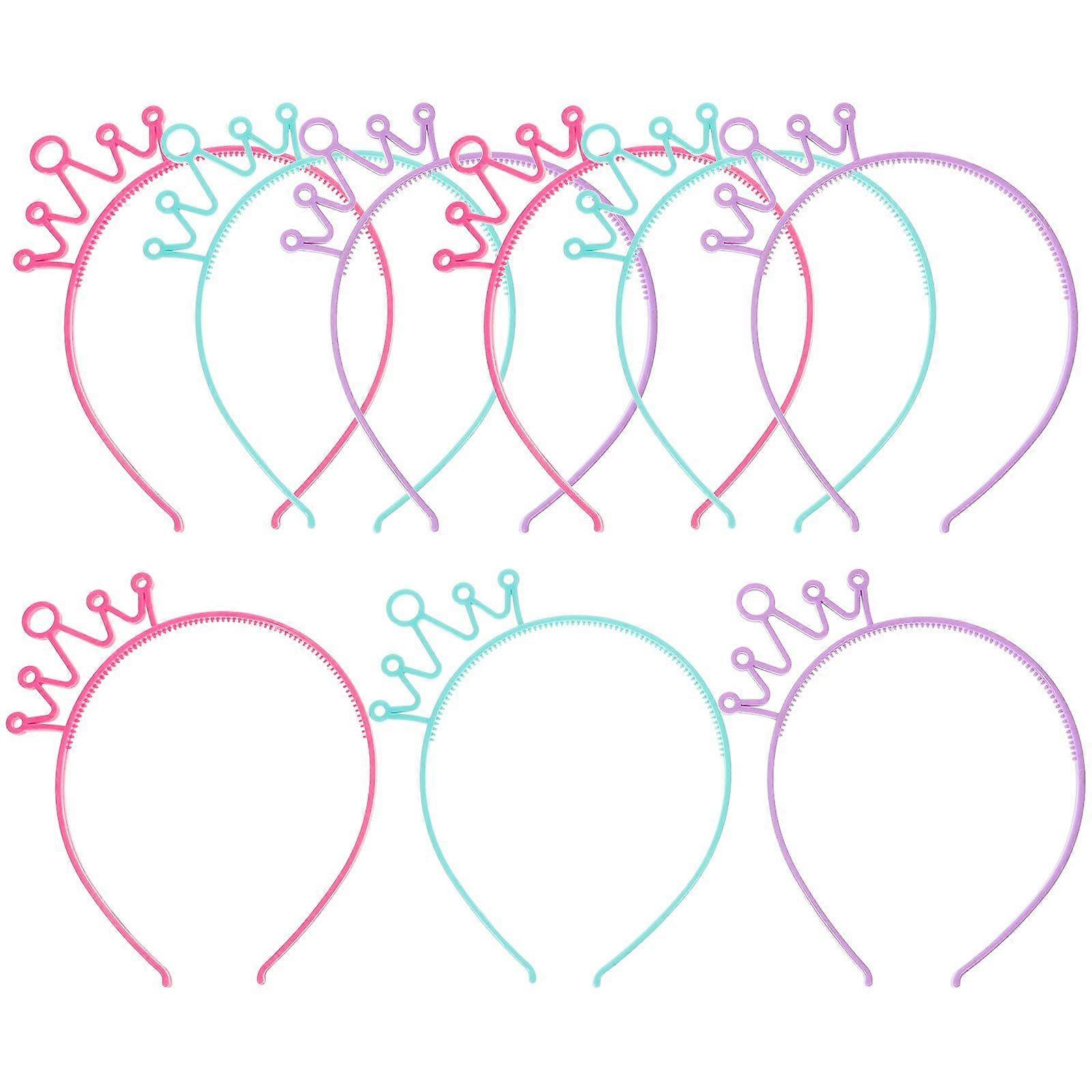 9pcs Crown Plastic Headbands Colorful Children Hairbands Party Accessories for Birthday Party
