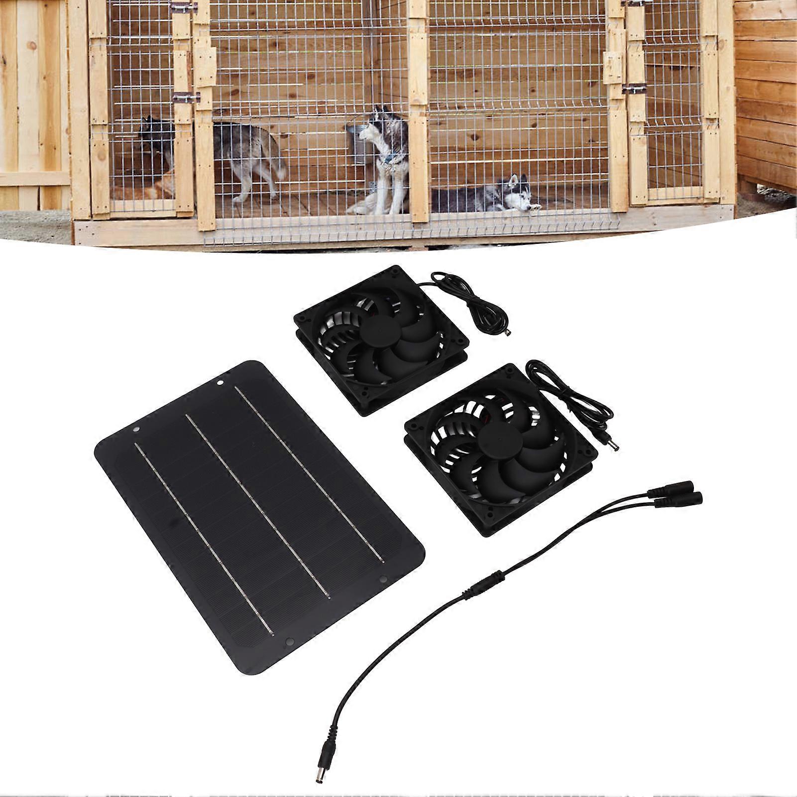 Solar Panel Fan Kit 10W Solar Powered Dual Fans for Chicken House Greenhouse Dog House With Protective Net 