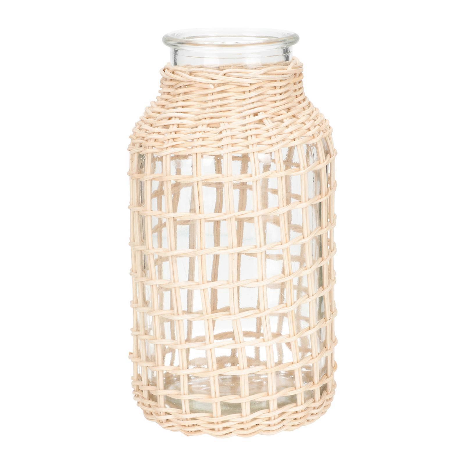 Woven Vase Rattan Flower Vase Home Decor Square Grid Light Yellow 20X10.5CM Flower Arranging 1Pcs