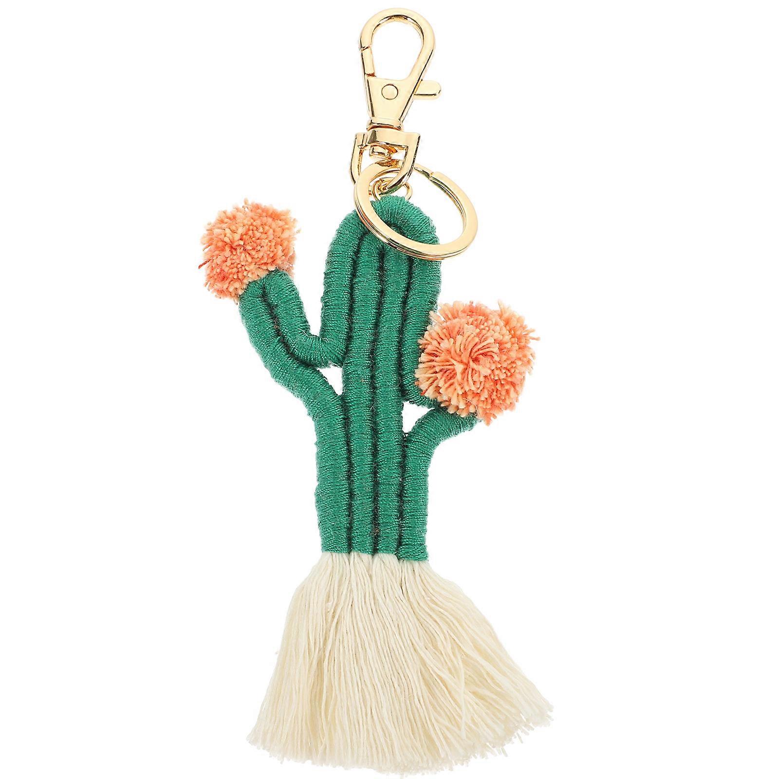 Bohemian Cactus Keychain Handcrafted Woven Bag Charm Durable Lobster Clasp for Handbags Backpacks
