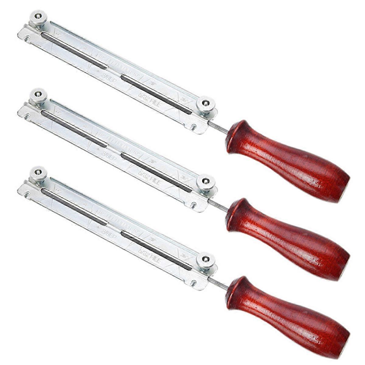 3pcs 3/16 Inch 4.8mm Round Flat Sharpening Sharpener Force File Files Holder Handle Kit Chainsaw Cha