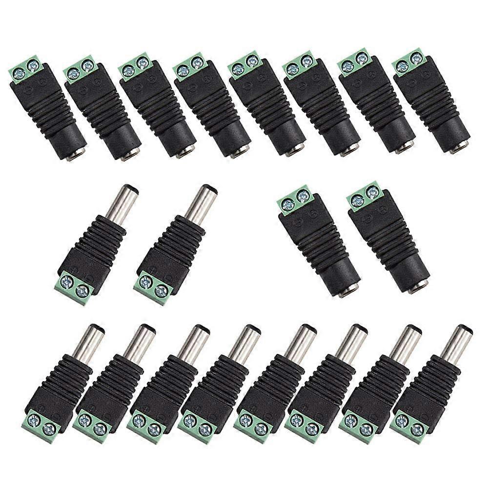 20Pcs DC Power Male/Female Connector 2.1 x 5.5mm 12V Plug Jack Socket Adapters, for DVR Camera Socket LED Light Security System (AAA)