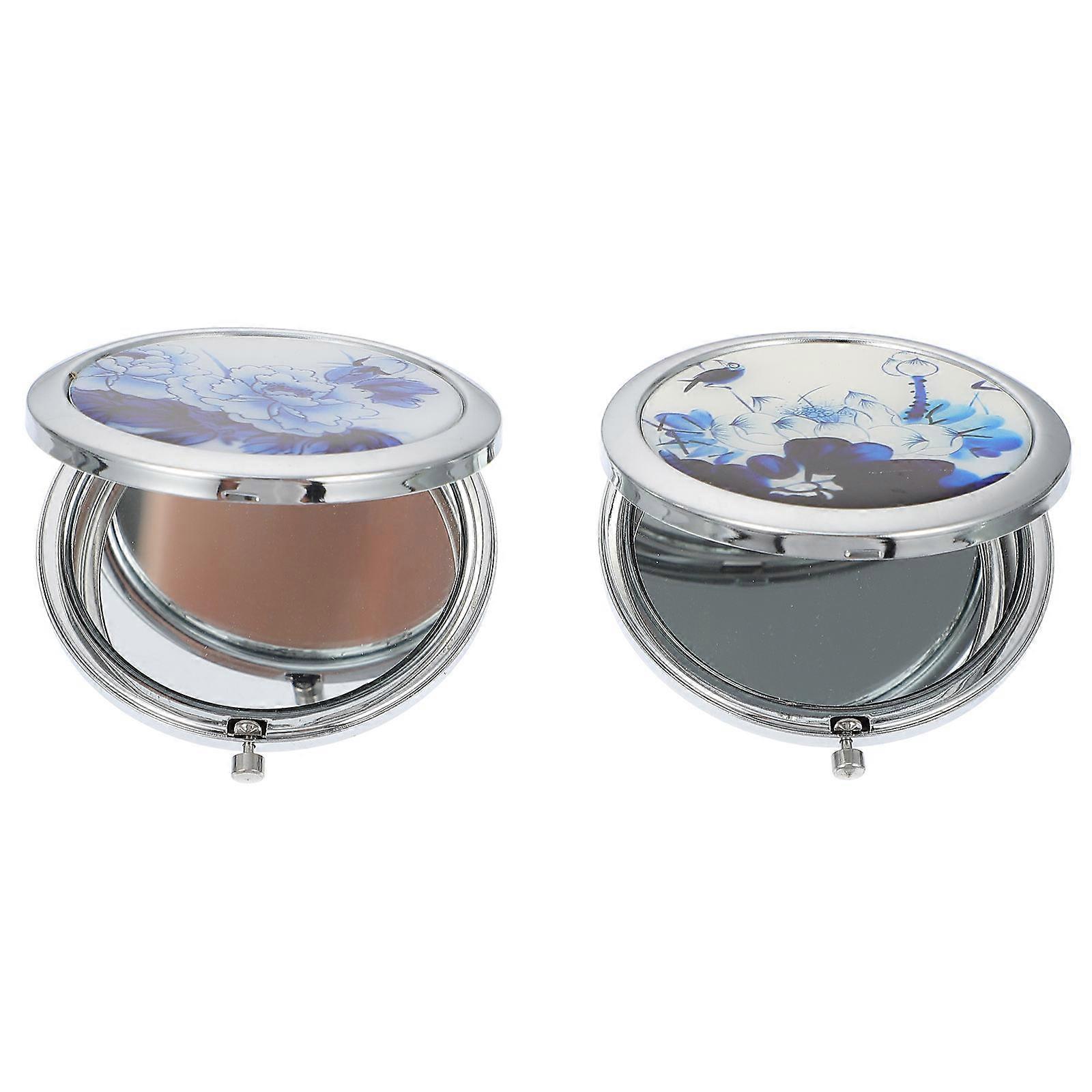 Makeup Hand Mirror Magnifying Mirror Handheld Double-Sided Compact Blue 8X7.2X0.8CM Portable 2Pcs