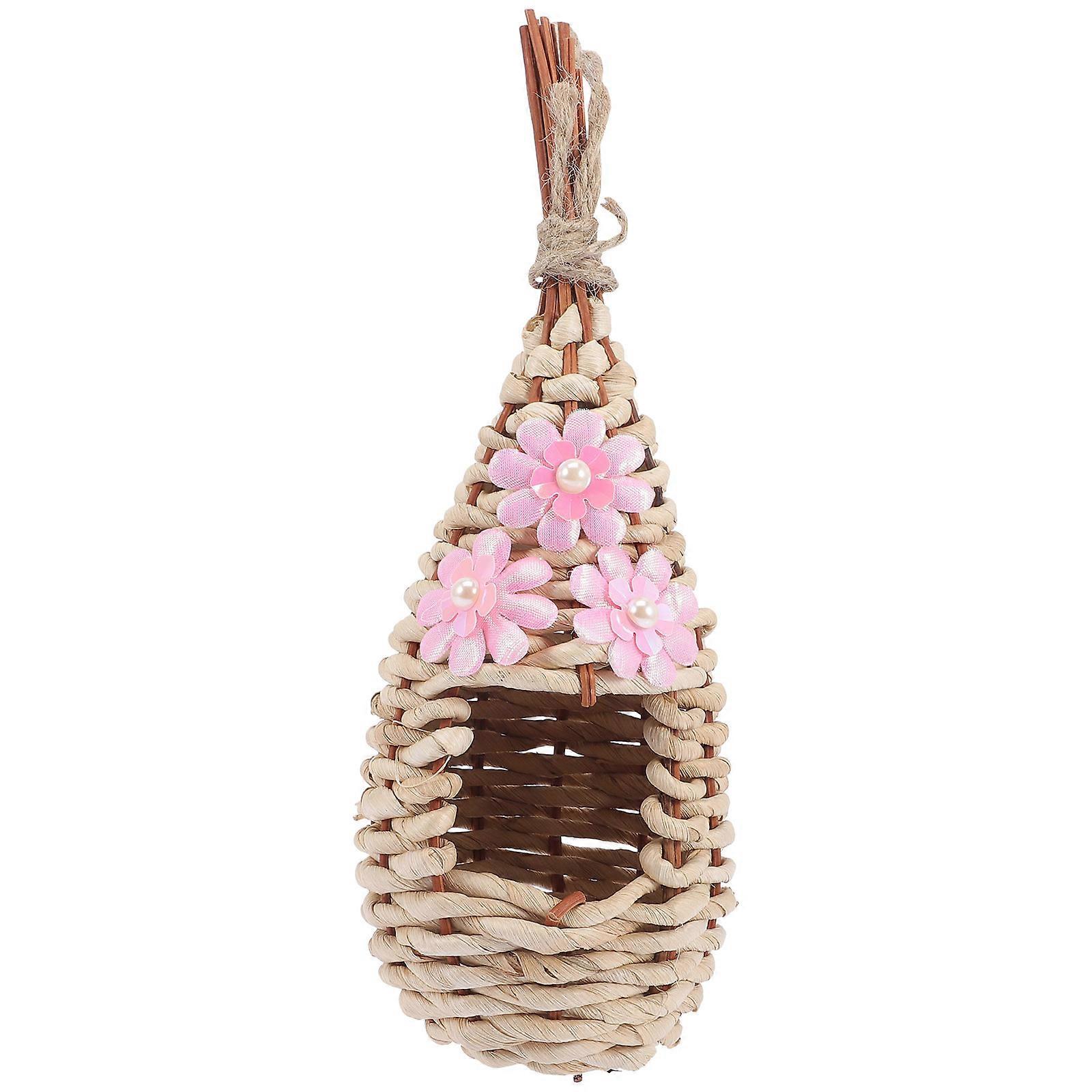Hanging Bird Nests Woven Grass Birdhouse Safe Hideaway Rustic Style 25.5x9cm 1Pack