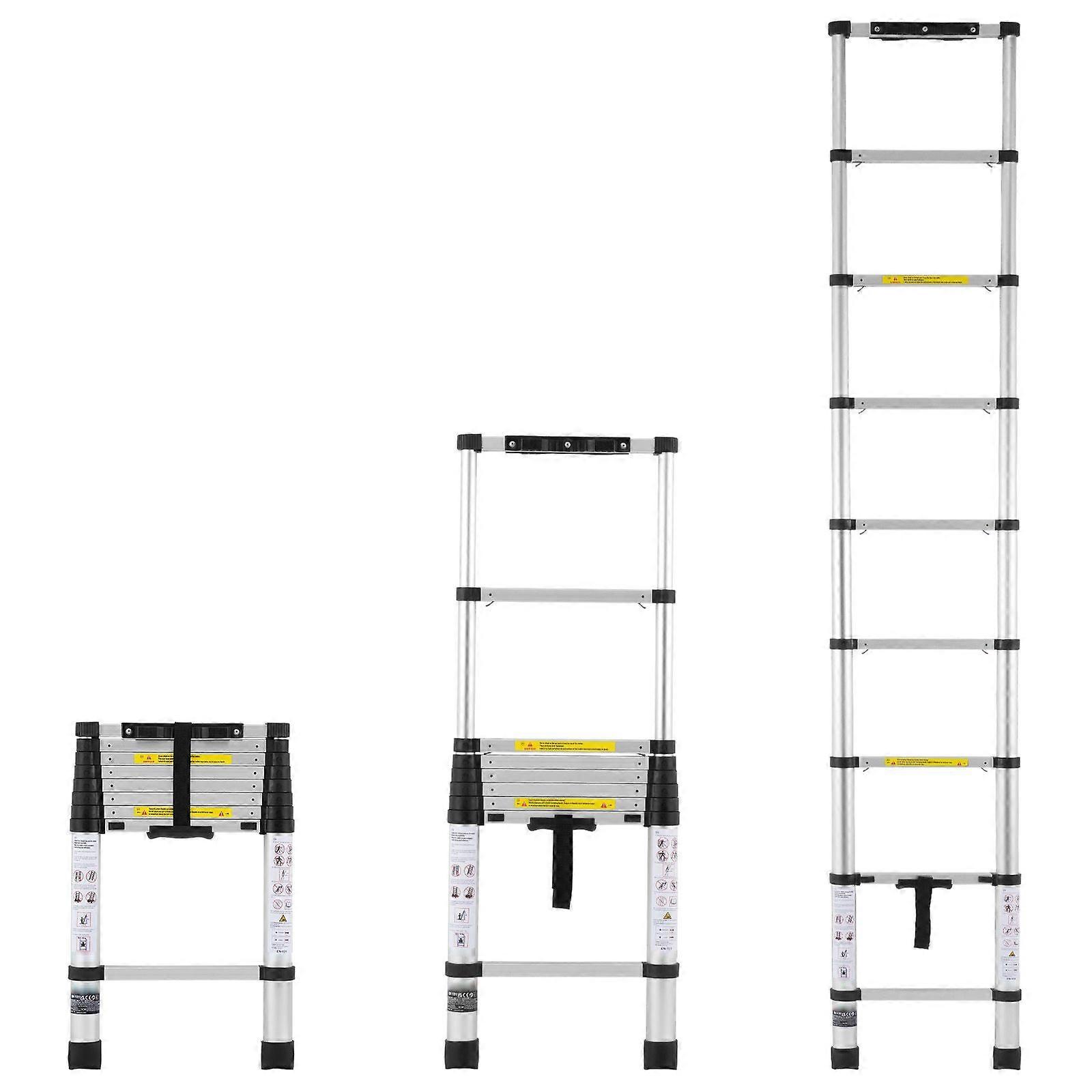 Telescoping Ladder, 8.5FT Aluminum Lightweight Extension Ladder, One-button Retraction Collapsible Ladder, 375 LBS Capacity