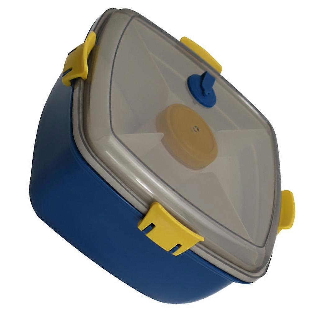 Salad Container For Lunch Set Portable Microwavable Double Layer Food Holder Navy 19.4X19.4CM Sealing Lids 1Set
