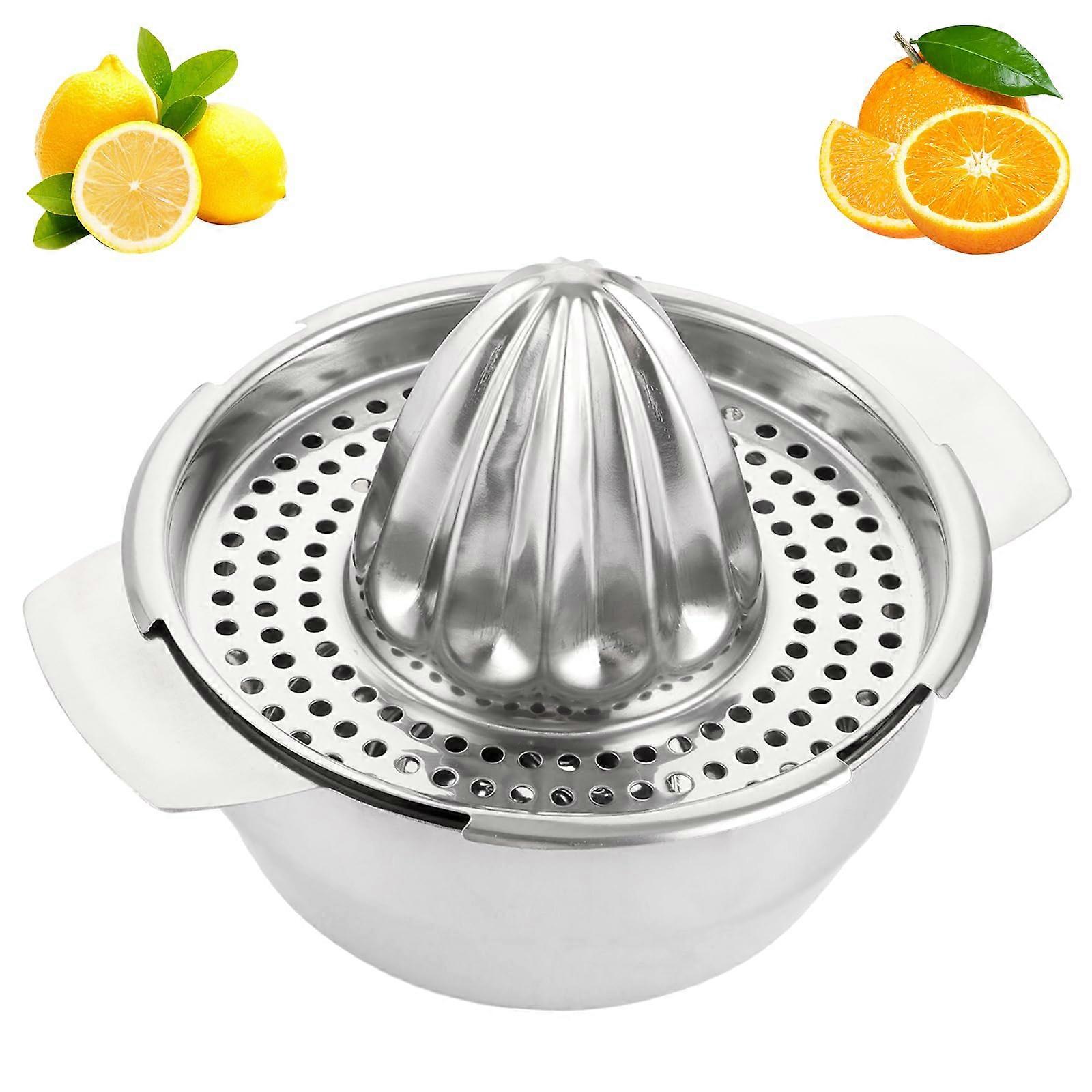 Stainless Steel Lemon Squeezer with Container, Manual Citrus Juicer, Heavy-Duty Fruit Press for Orange and Lime
