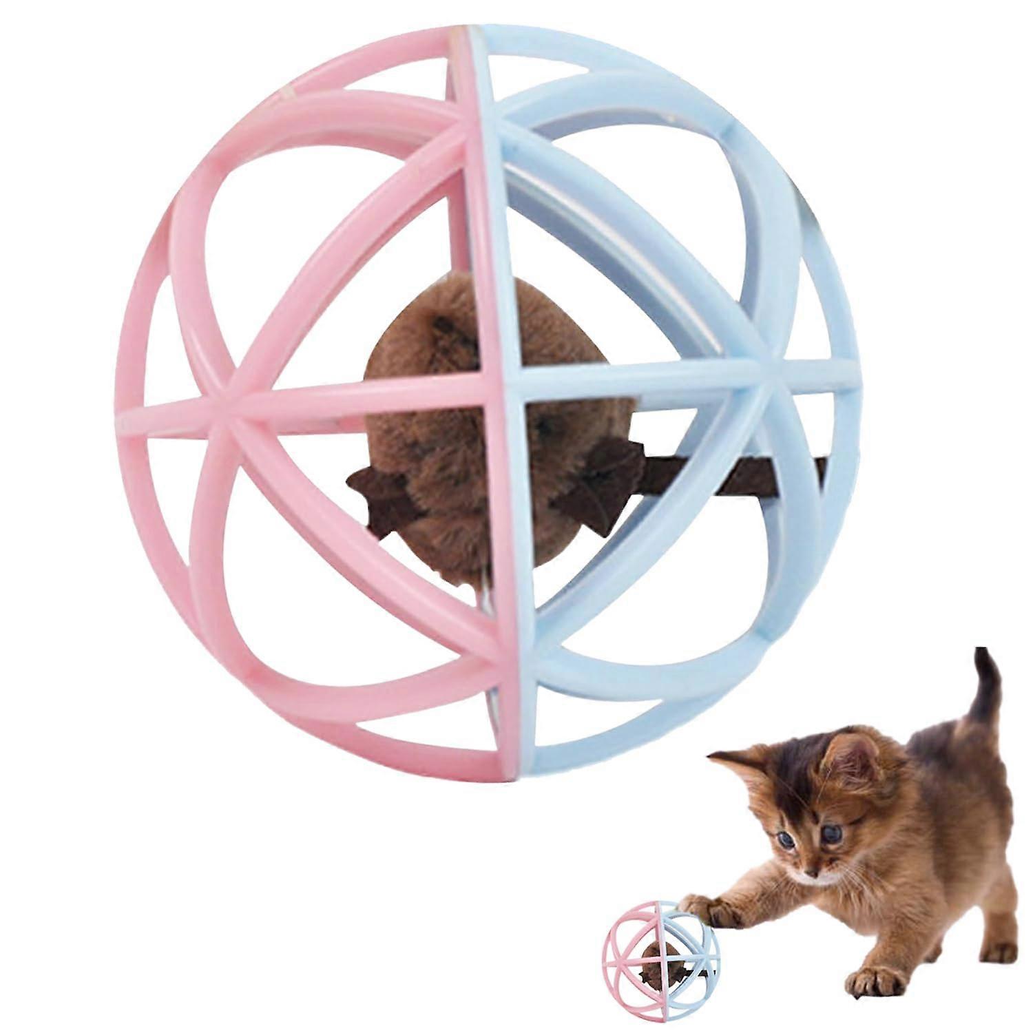 Interactive Cat Ball Toy with Mouse Sounds, Plastic Cage-Shaped Balls for Chewing, Chasing, and Training Activities