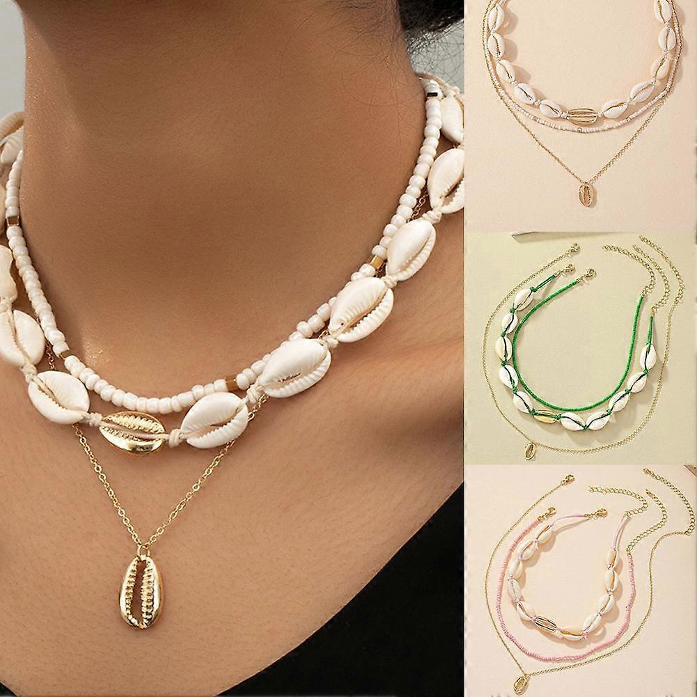 Gold (A) $ Clavicle Chain Multi-layer Accessories Women's Bohemian Style Rice Pearl Shell Pendant Necklace