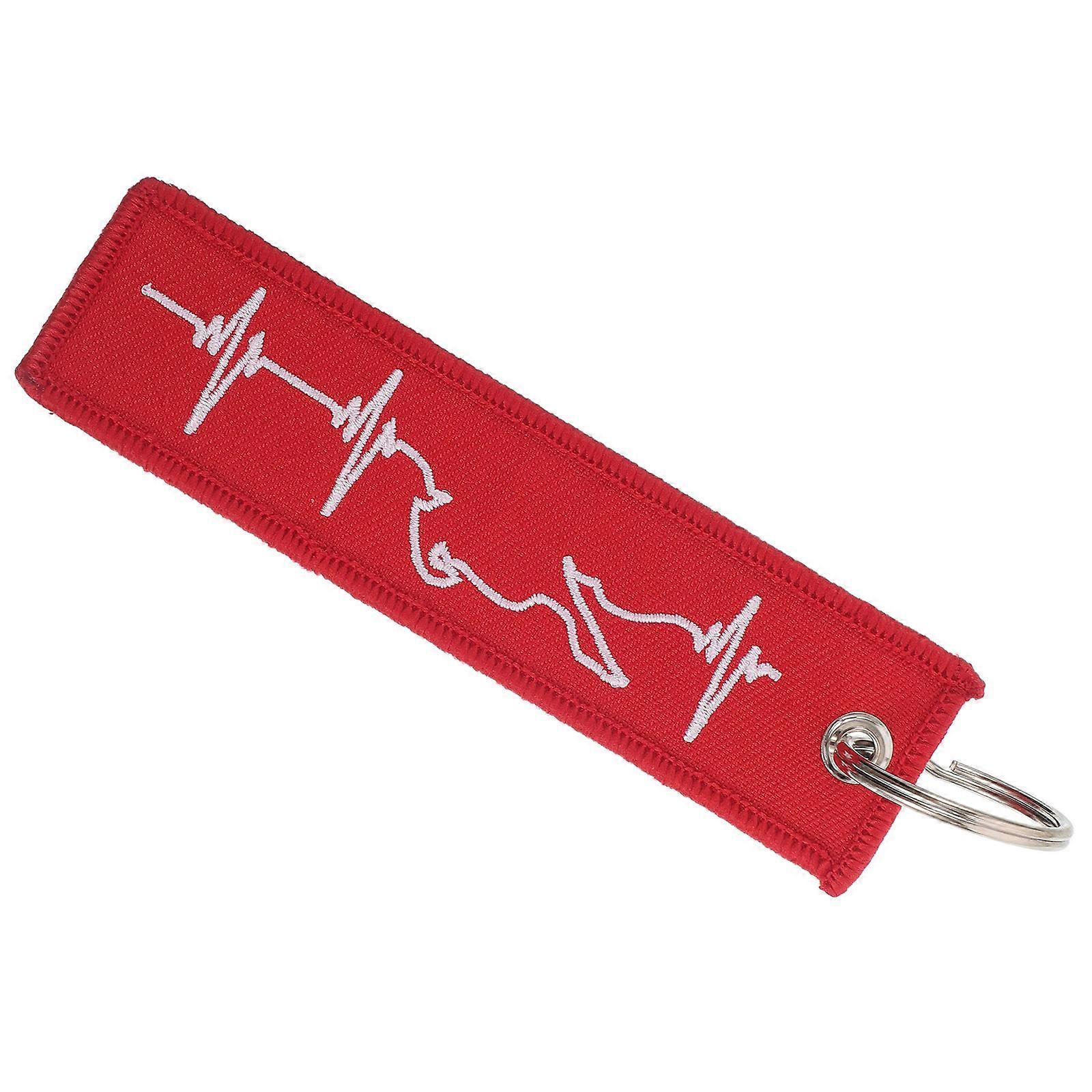 Embroidered Keychain Racing Car Design For Men Cool Motorcycle Accessories With Heartbeat Pattern Black 1Pack