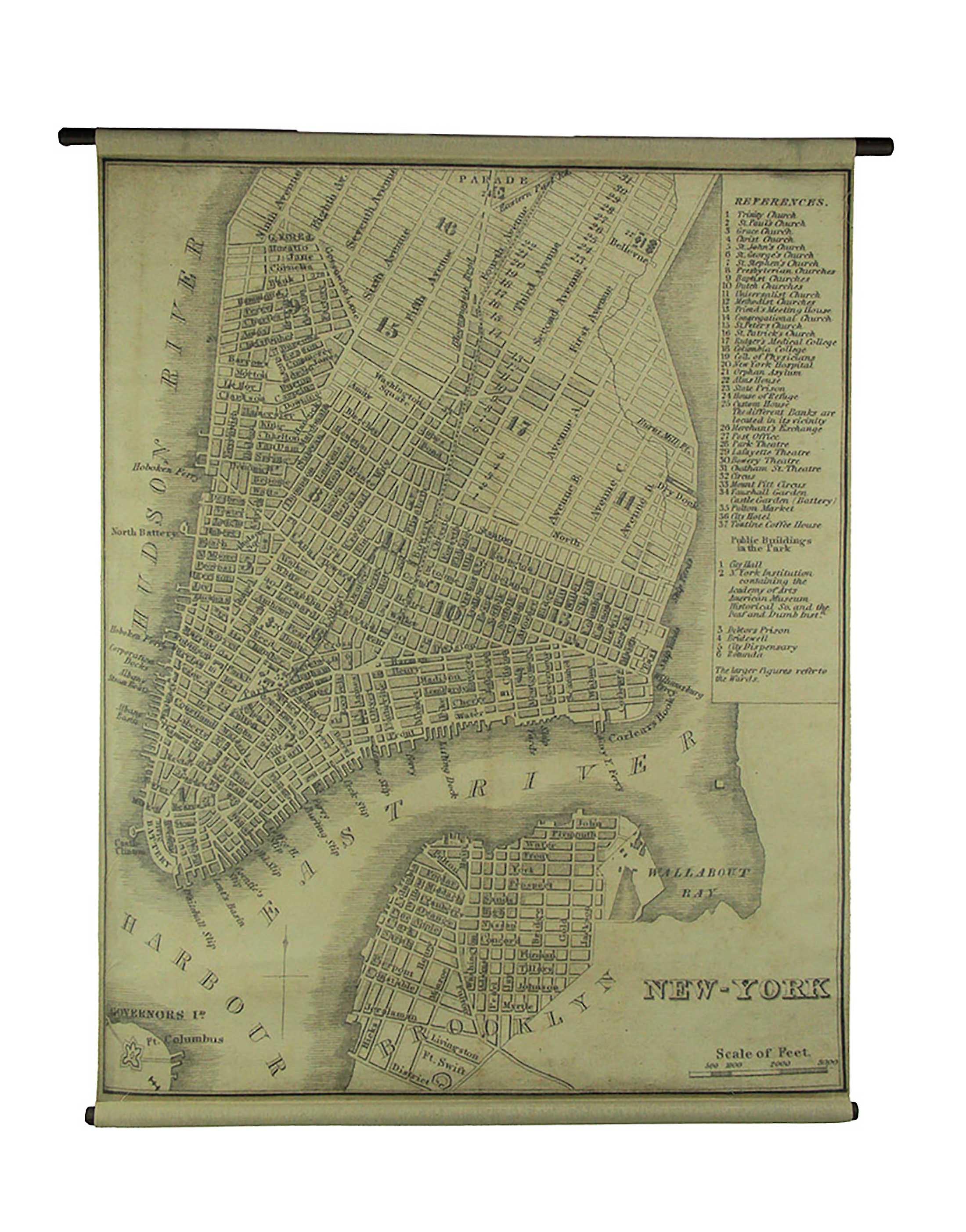 Vintage New York Map Canvas Print Wall Hanging