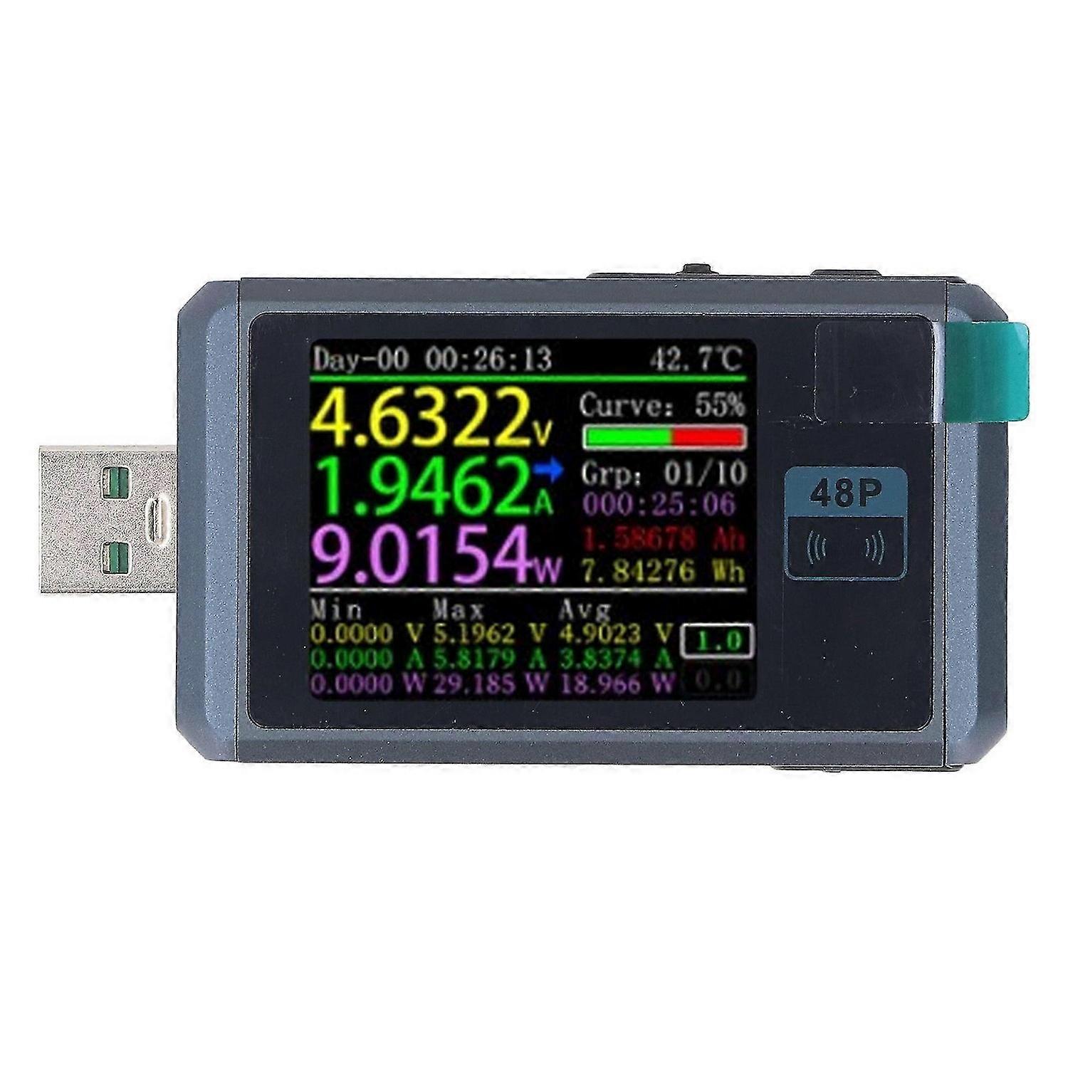 6 Digit USB Tester BT Cable Detection Battery Capacity Calculating Data Recording USB Voltage Current Power Display Multimeter