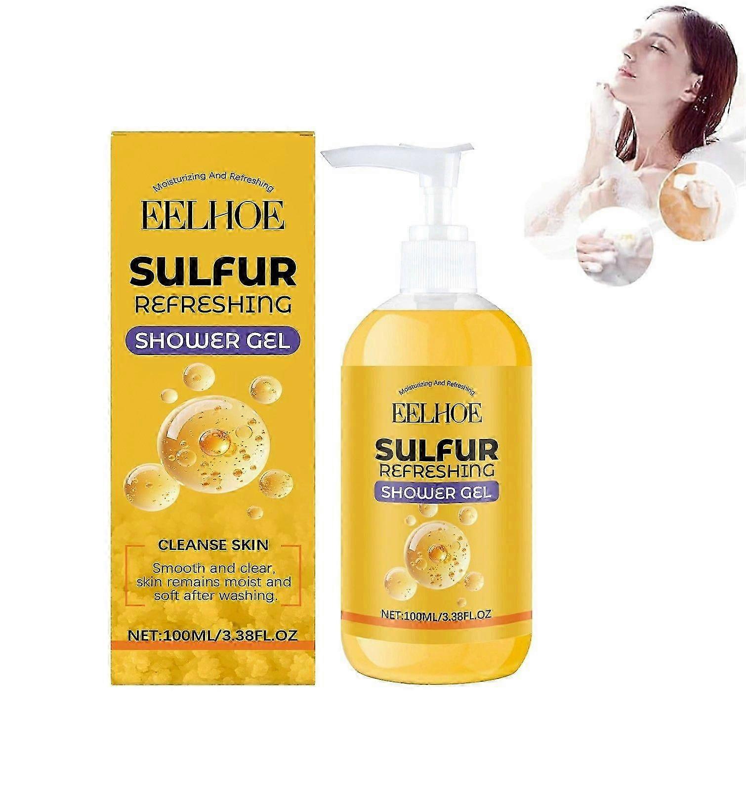 جل الاستحمام المنعش بالكبريت ، جل الاستحمام الكبريتي ، تركيبة الكبريت المضادة للبكتيريا ، التنظيف العميق ، مضاد قوي للعث ، يغذي البشرة للحصول على مظهر متألق