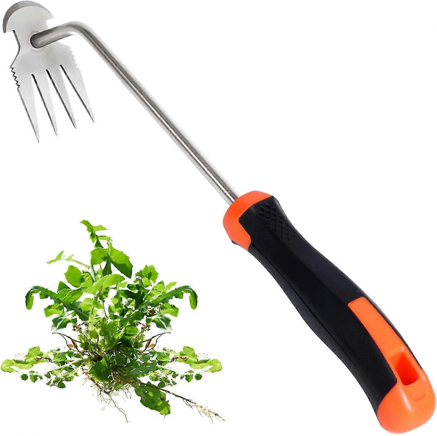 Weed Puller Tool, Uprooting Weeding Tools Gardening with 4 Teeth,  -Rubber Handle