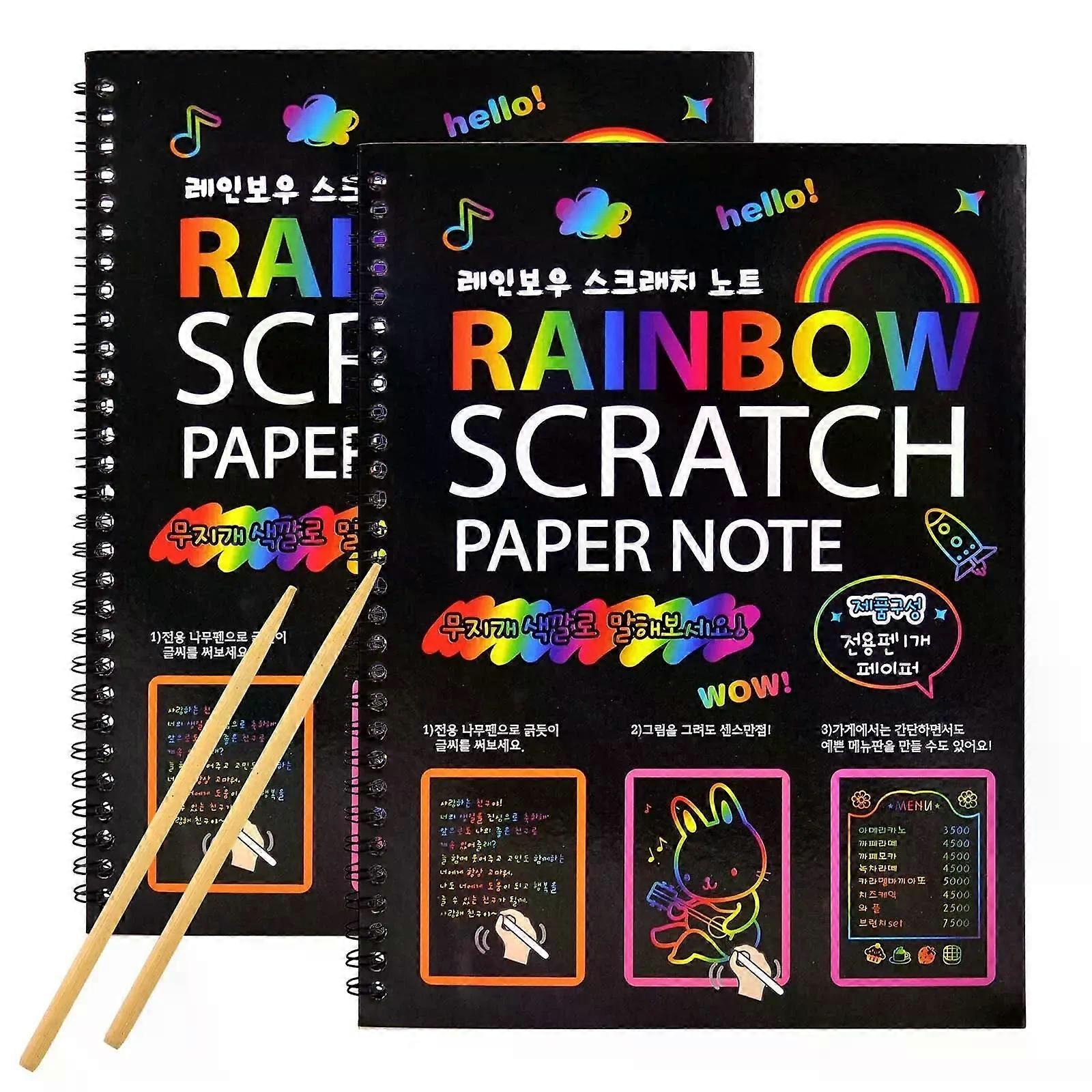 Stand 2PCs Rainbow Scratch Paper Children's Scratch Book Art Book DIY Rainbow Art Paper Card Neon Scratch Book Grafitti Colouring Book