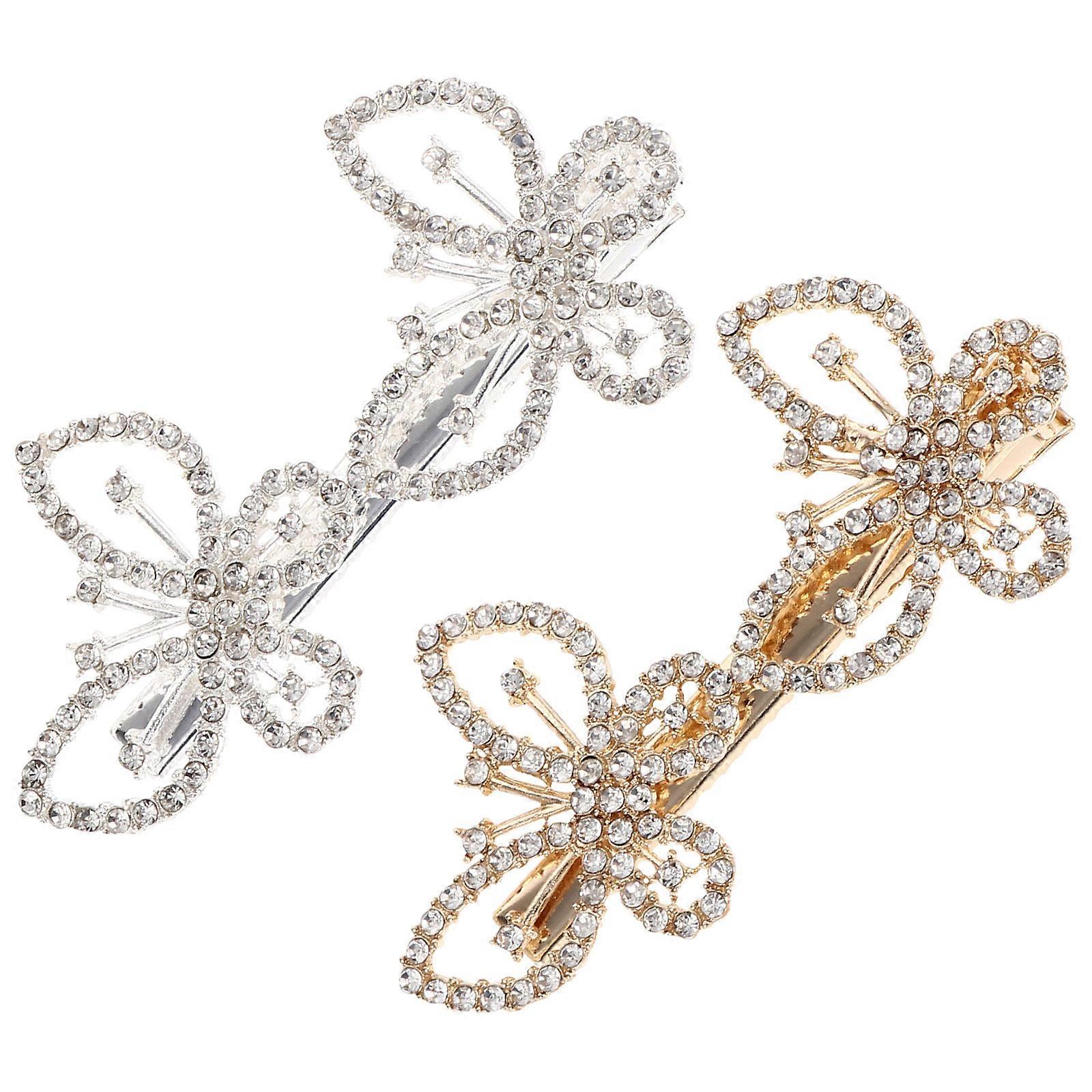 بوبي مشابك الشعر للنساء بتصميم حجر الراين بلون متنوع معدن ناعم 2 قطعة