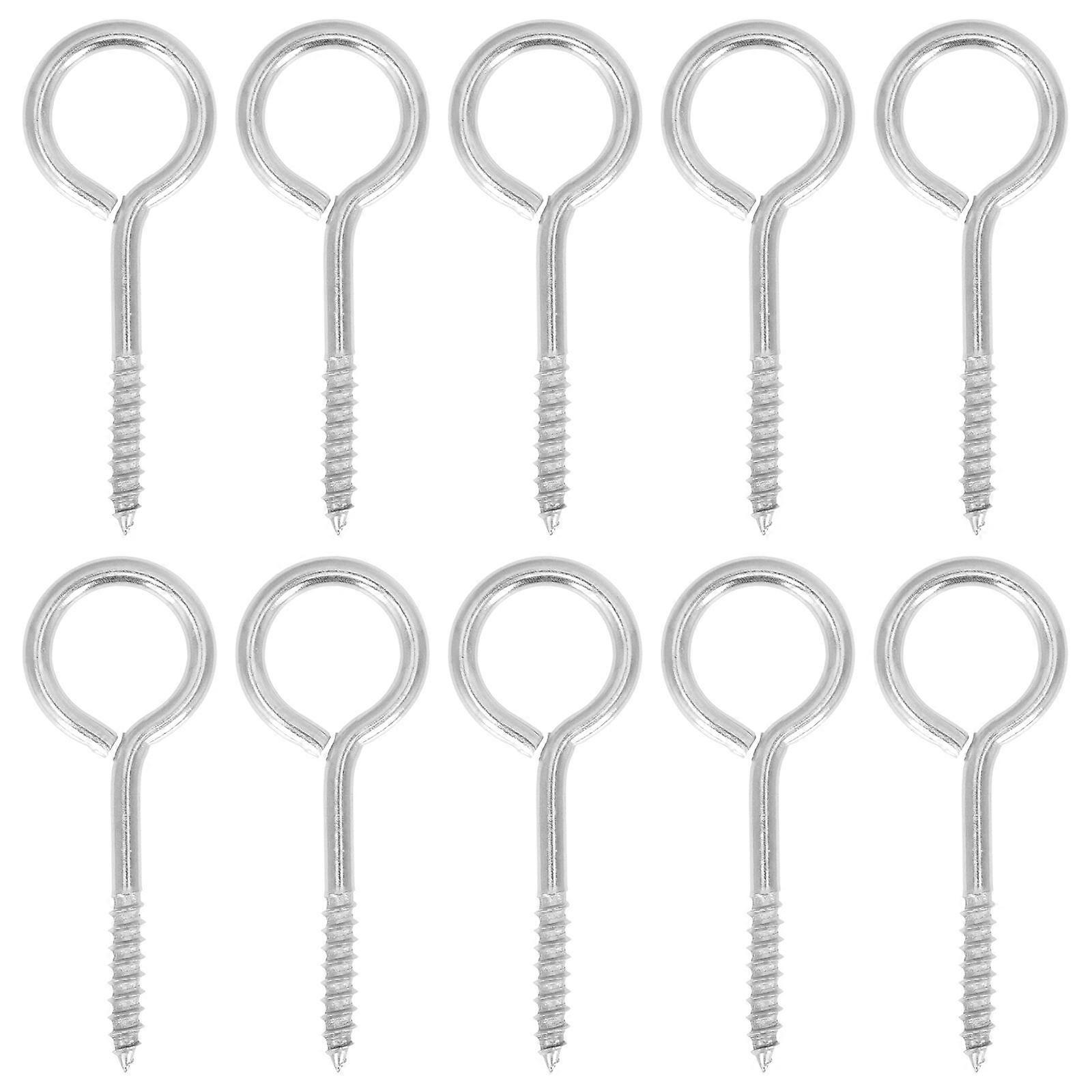 Eye Loop Screw Load Bearing Hooks Circular Eye Silver 7X2.5CM 10Pcs For Indoor Use
