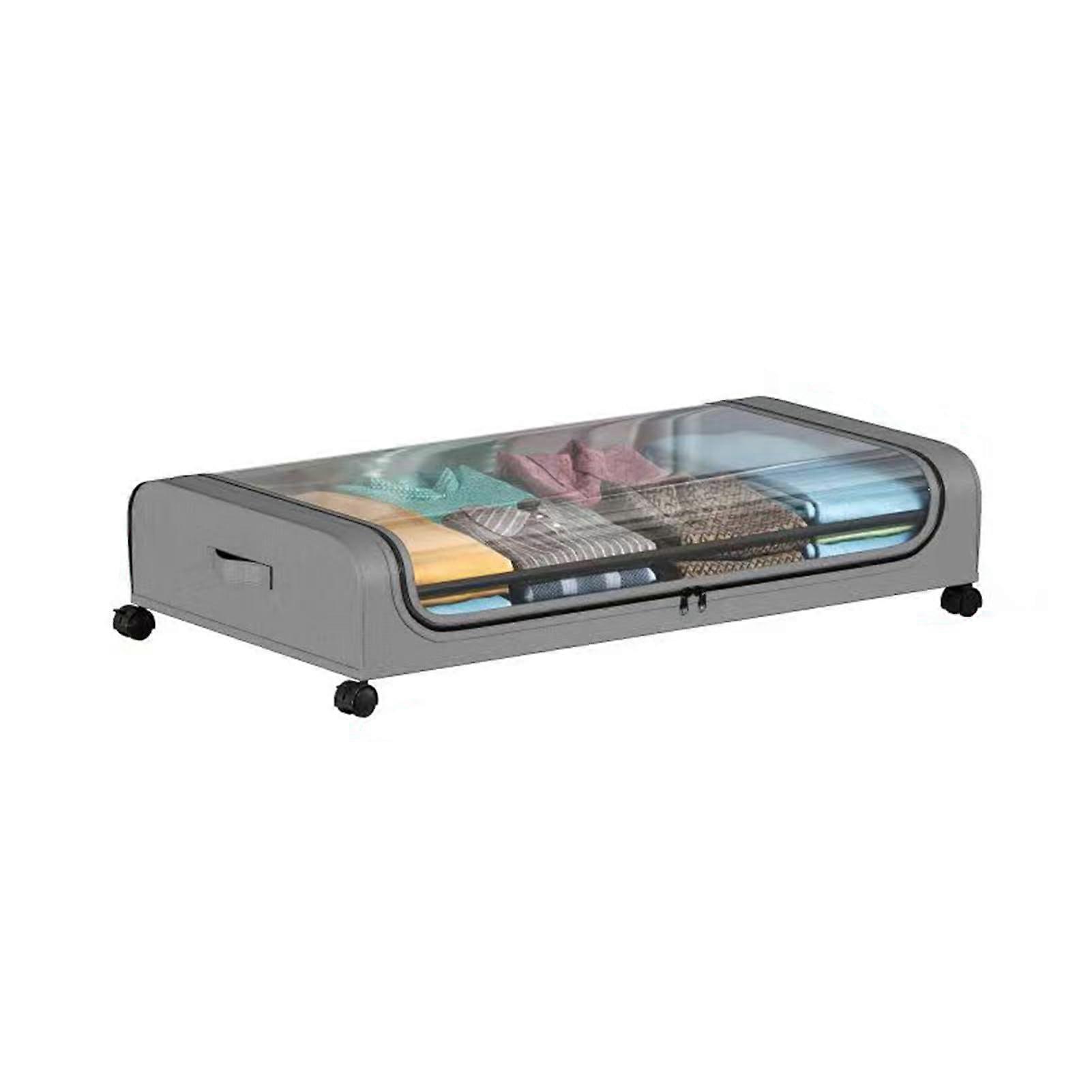Underbed storage container with wheels – Metal storage box with lid for clothes, blankets, and shoes –  spacesaving solution in gray.