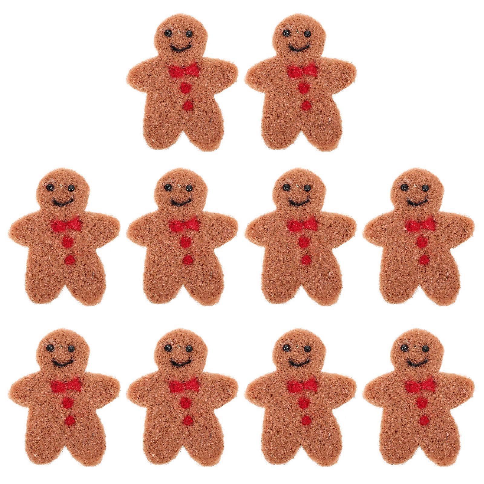 Wool Felt Gingerbread Man Pendants 10pcs DIY Christmas Tree Hanging Decorations Lightweight Durable Craft Supplies for Festive Handmade Wreaths