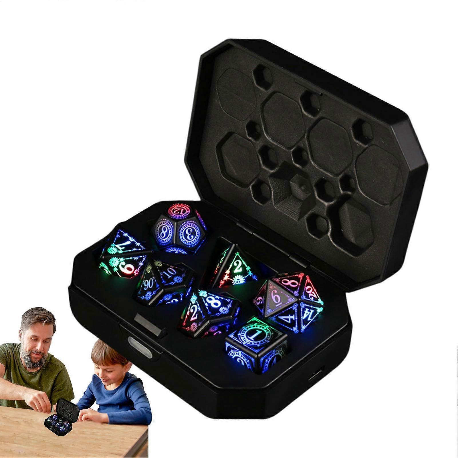 Luminous Dice Set, Rechargeable Flashing Polyhedral RPG Dice, Snowflake Style with Charging Case for Role Playing Games