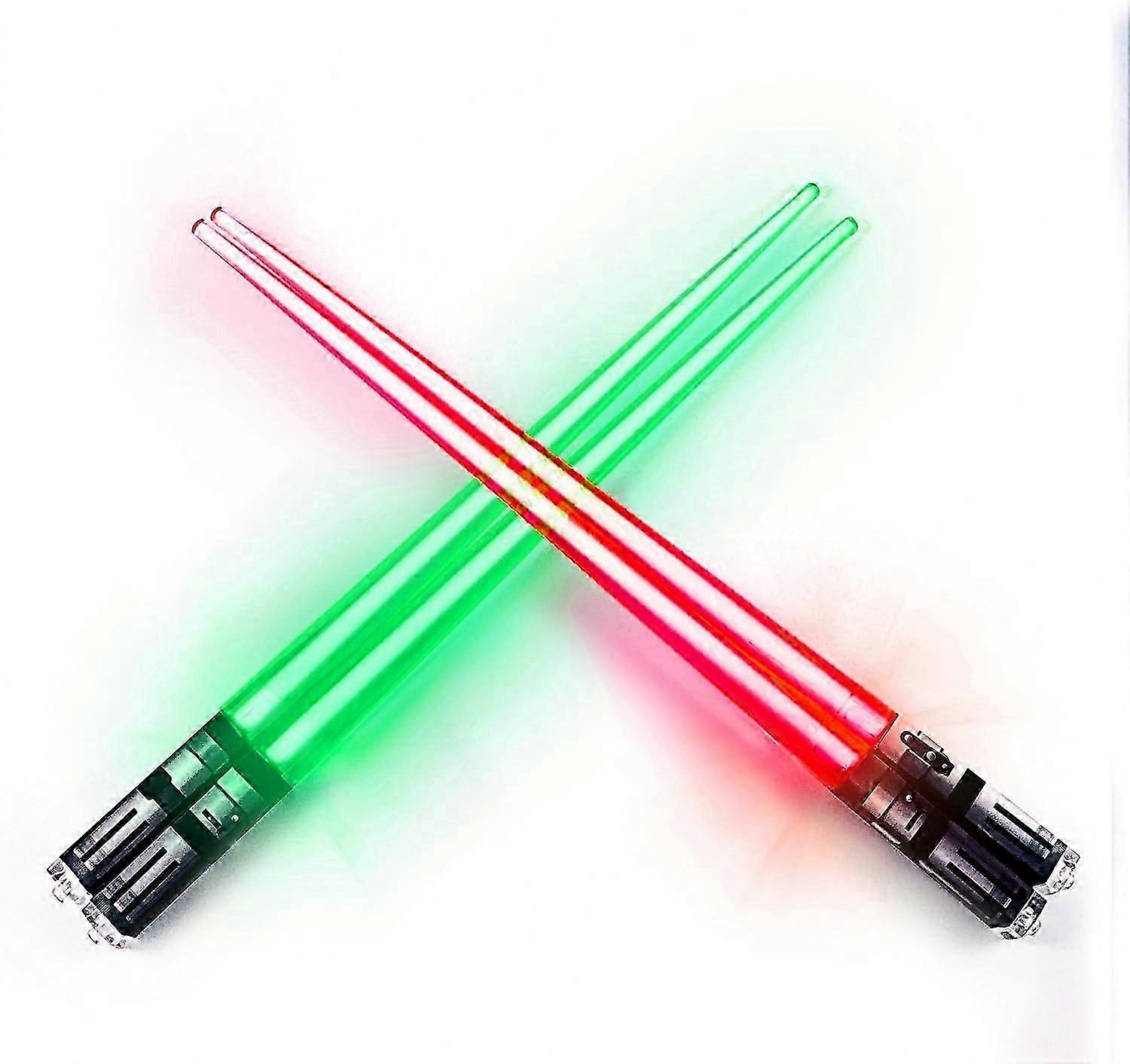Lightsaber Chopsticks Light Up - Led Glowing Light Saber Star Wars Chop Sticks - Reusable Sushi Lightup Sabers Chopstick Set Of 2 Green And Red Pairs