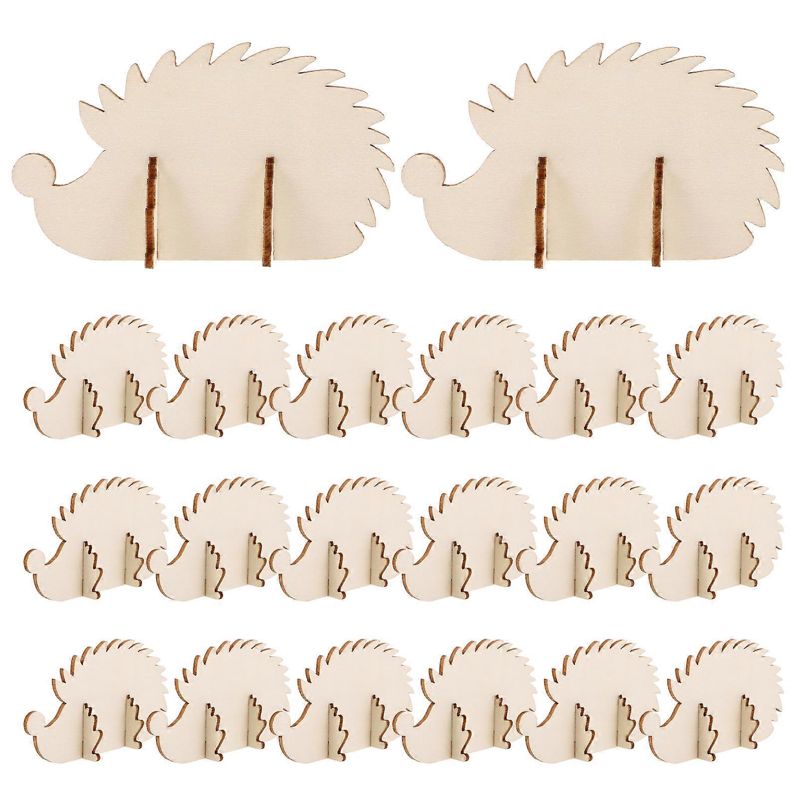 Wooden Jungle Animals Toy Hedgehog Wood Slice Set Diy Assembly Home Decor Light Yellow 3.9×2.2×1.3In 20Pcs