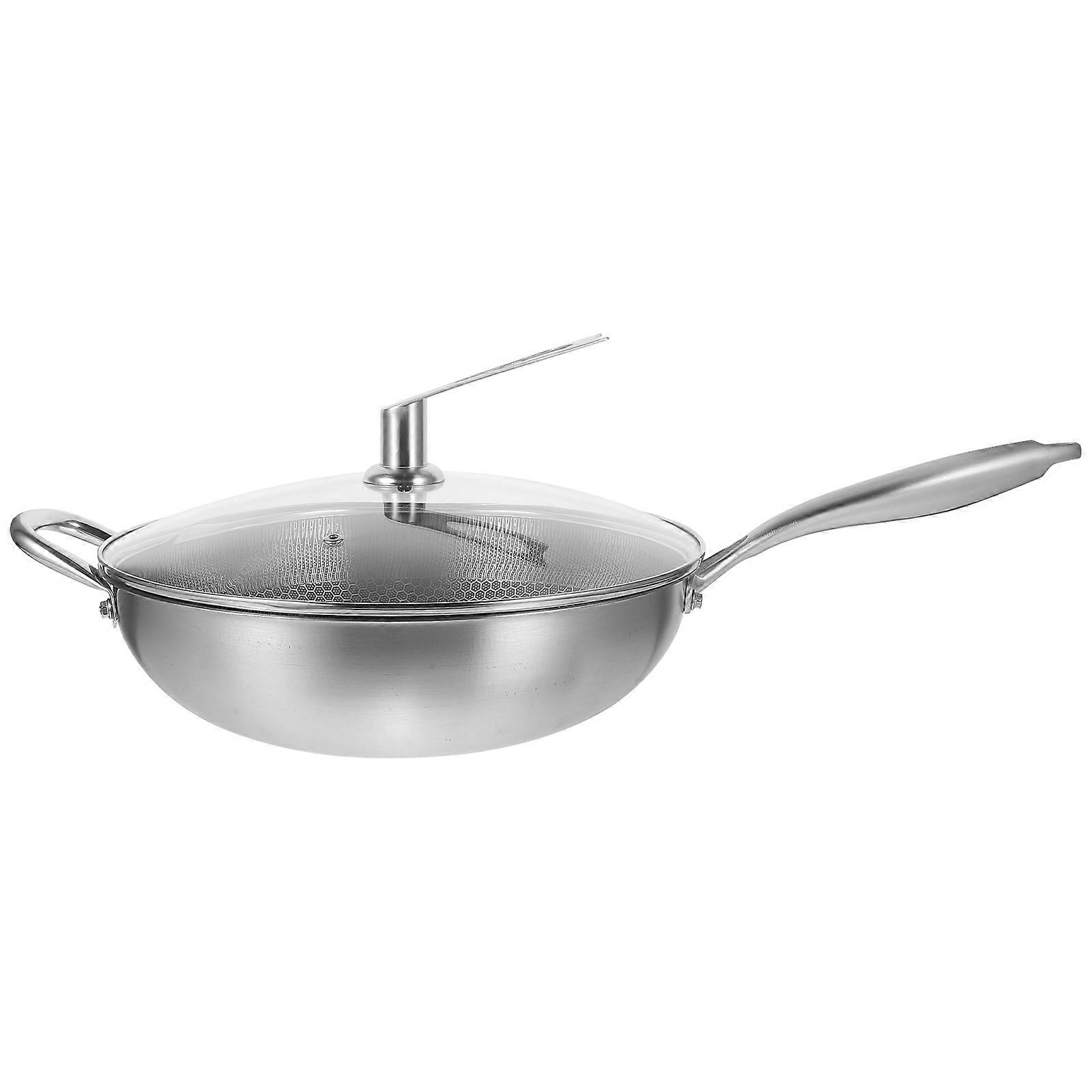 Stainless Steel Wok with Honeycomb Nonstick Coating Stir Fry Pan for Gas Stove Even Heat Distribution Oil Reducing Cookware for Home Kitchen BBQ