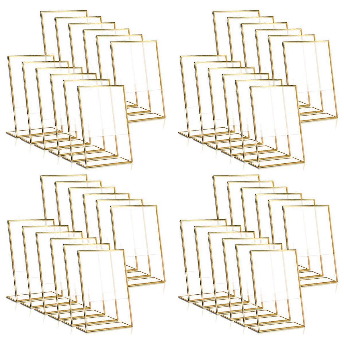 12PCS Gold Frame Acrylic Sign Holder Wedding Table Number Holder Slanted Menu Double Sided Stand, 4X