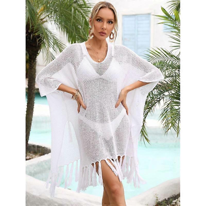 Summer Women's Cover-up Tassel Plus Size Loose Hollow Out Beach Swimwear Holiday Cover-ups