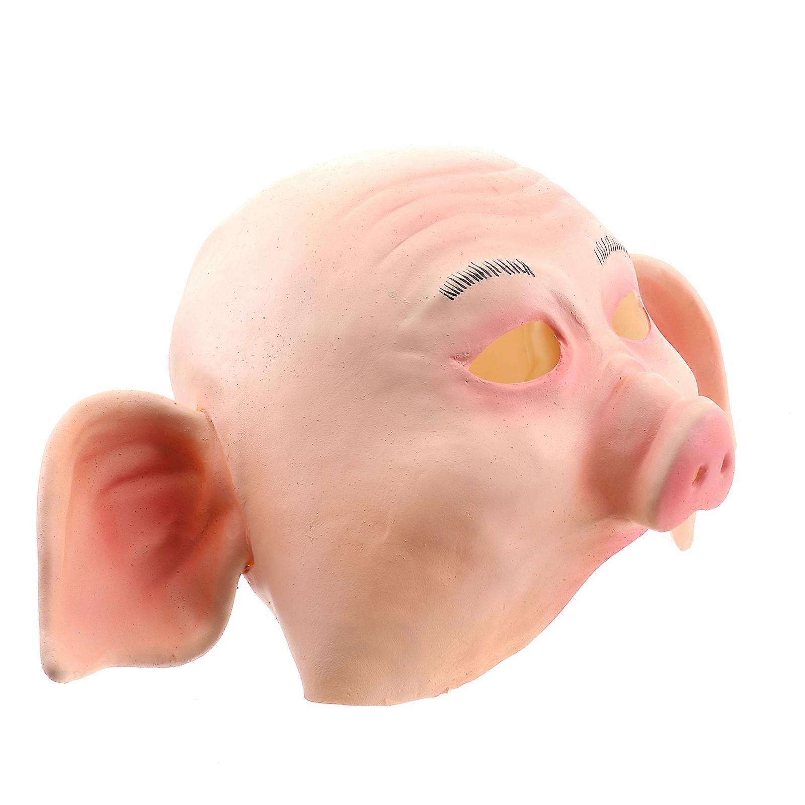 Scary Halloween Headgear Full Face Pig Head Mask for Costume Party of Party Light Yellow 1Set