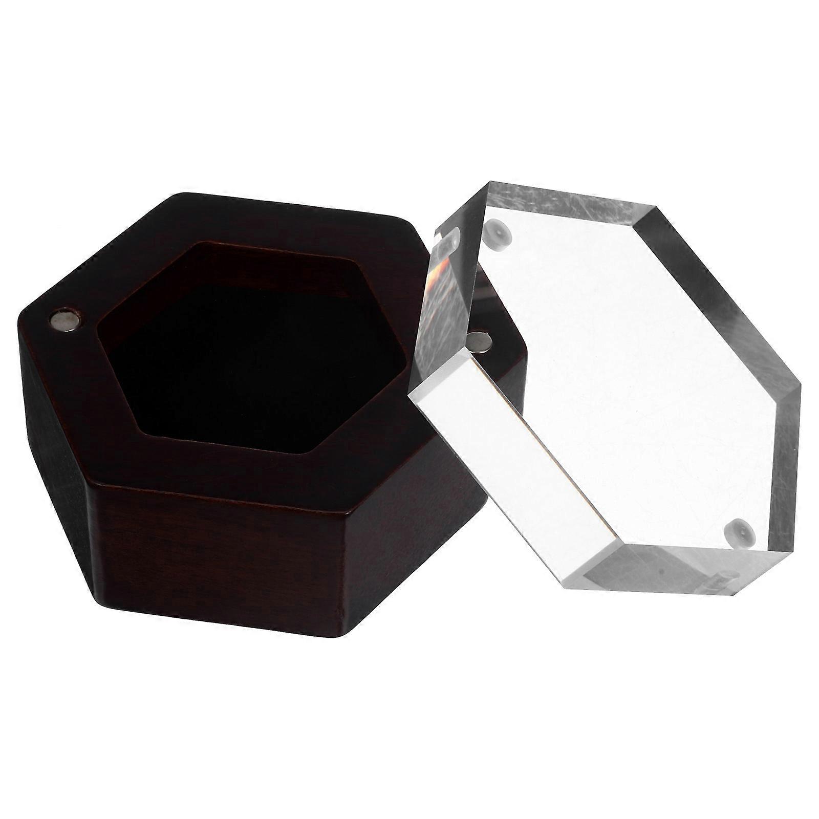 Hexagonal Jewelry Storage Box with Closure for Made of Walnut and Acrylic 4.5 x 3.5