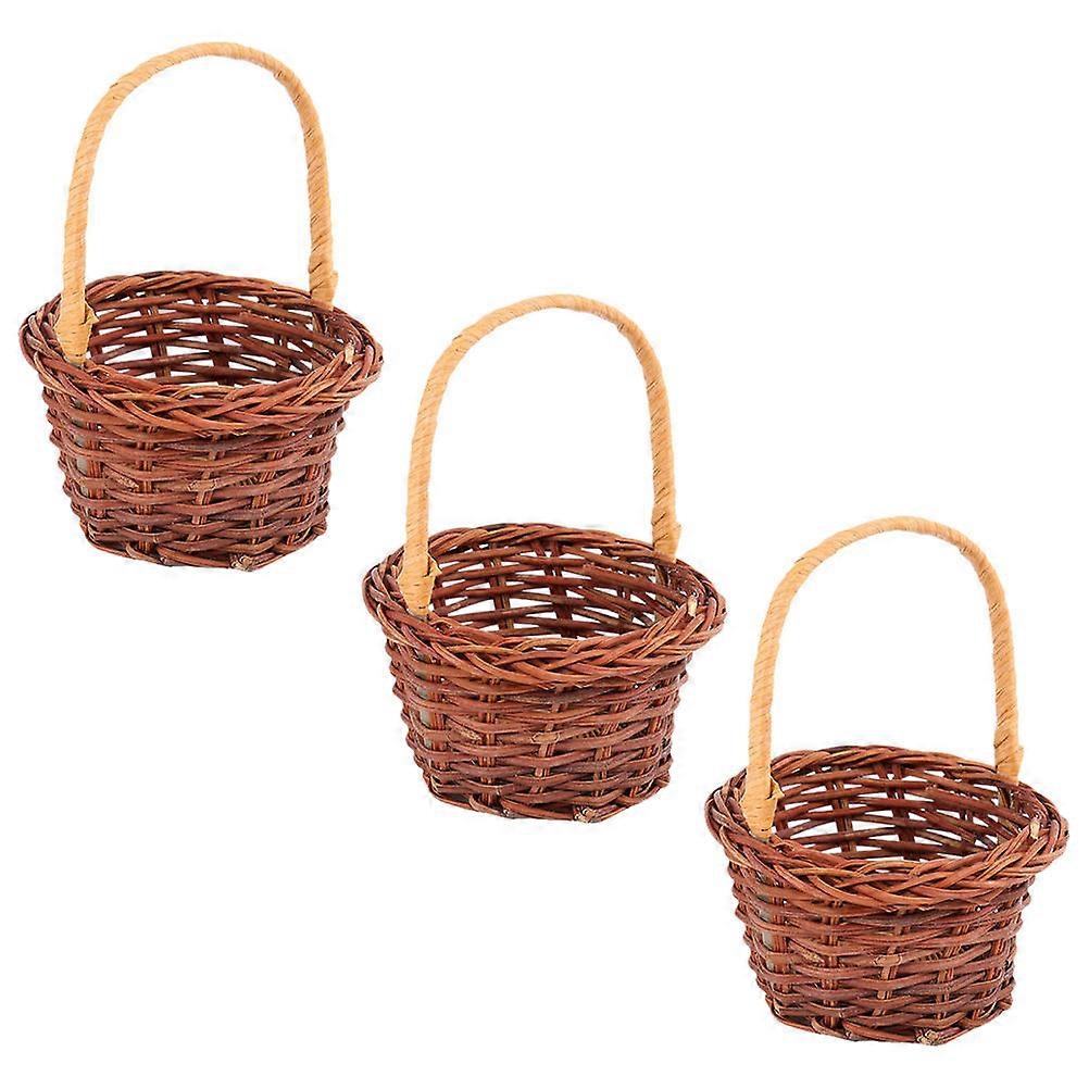 Adorable Mini Woven Baskets for Home Decor Made of Synthetic Material in Coffee Color 3 Pieces
