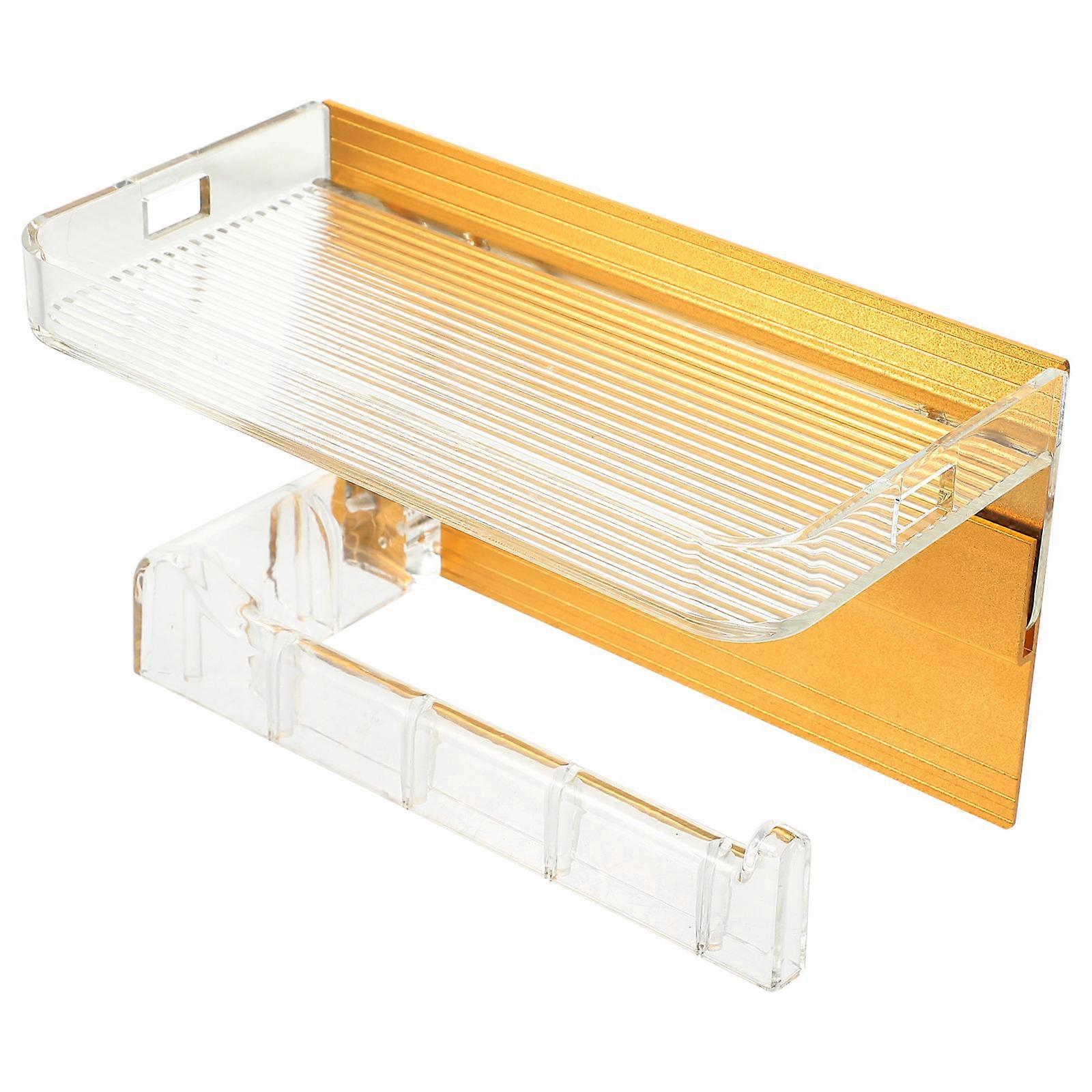 Wall Mountable Acrylic Toilet Paper Holder with Shelf for Storing Small Items Khaki Color